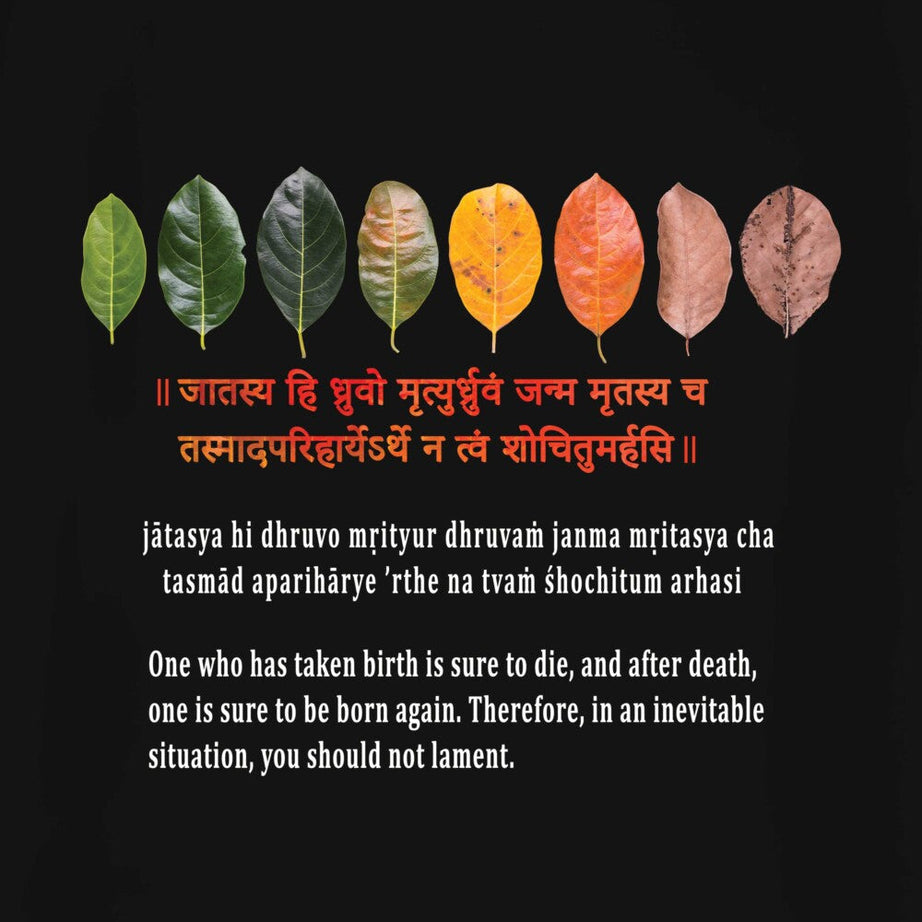 Black Half Sleeve Round Neck Sanskrit Shlok With Leaves Printed Regular T-Shirt