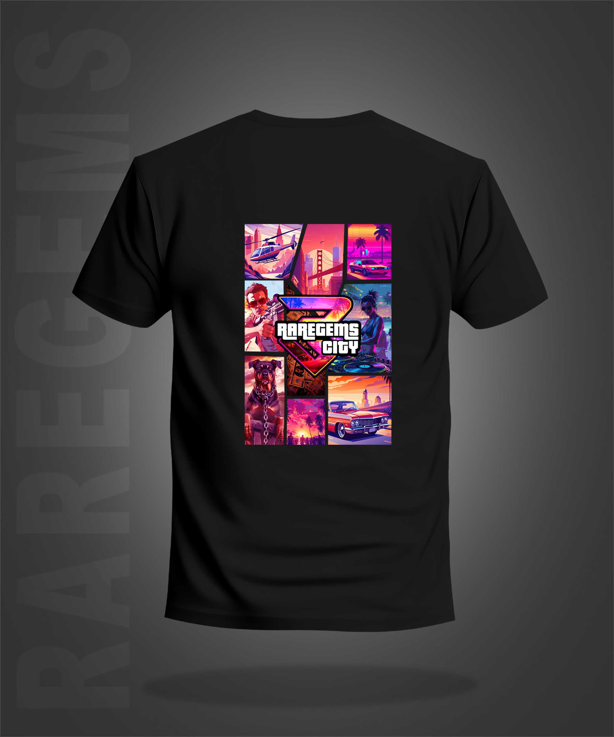 Black Half Sleeve Round Neck  RareGems City  Printed Regular T-Shirt