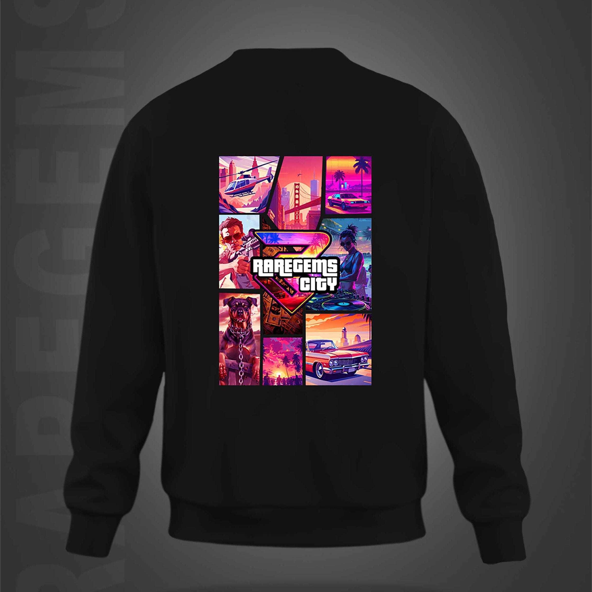 Black Round Neck RareGems City Printed Sweatshirt