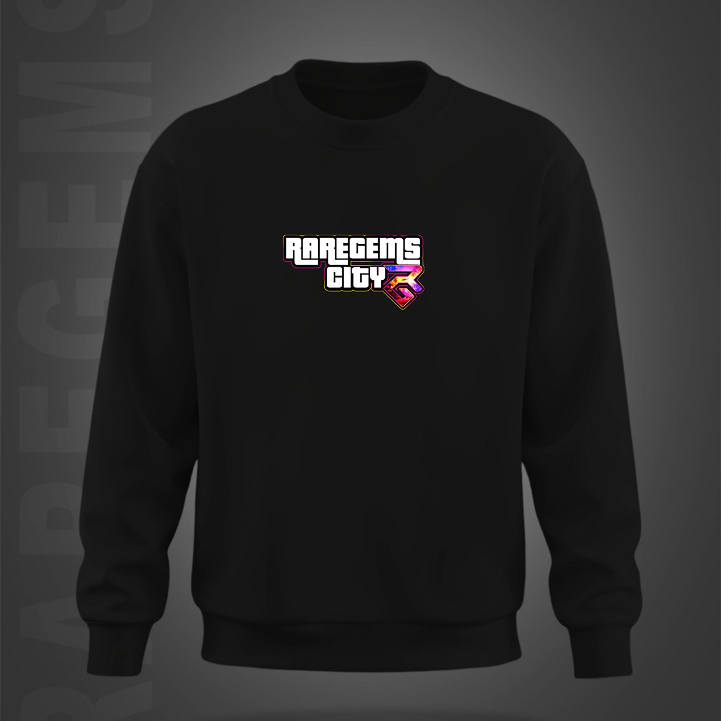 Black Round Neck RareGems City Printed Sweatshirt