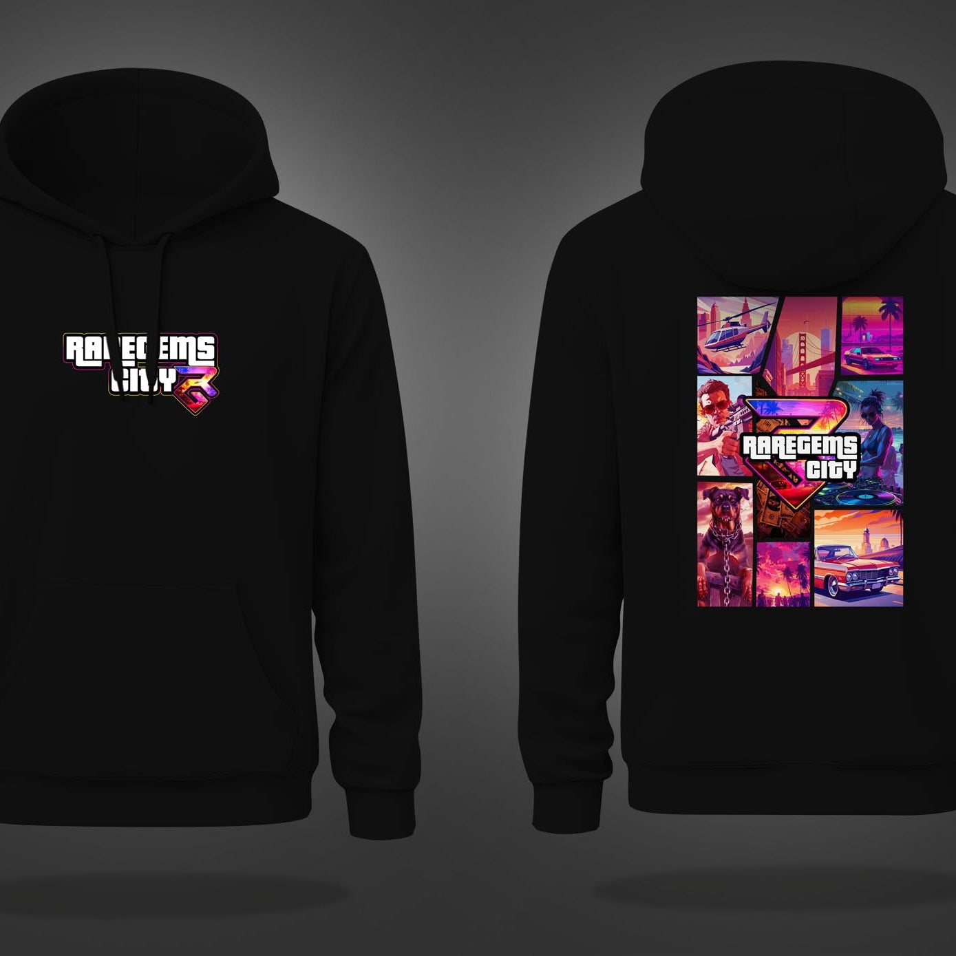Black Raregems City Printed Regular Hoodie