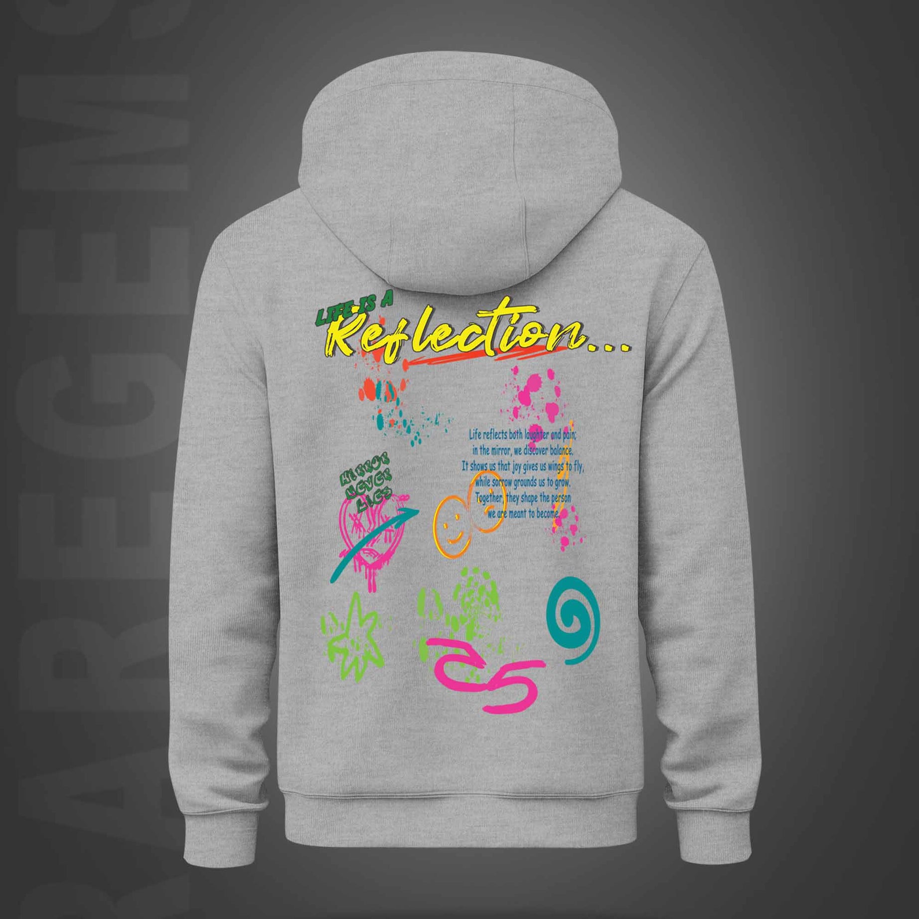 Grey Life's Reflection  Printed Regular Hoodie