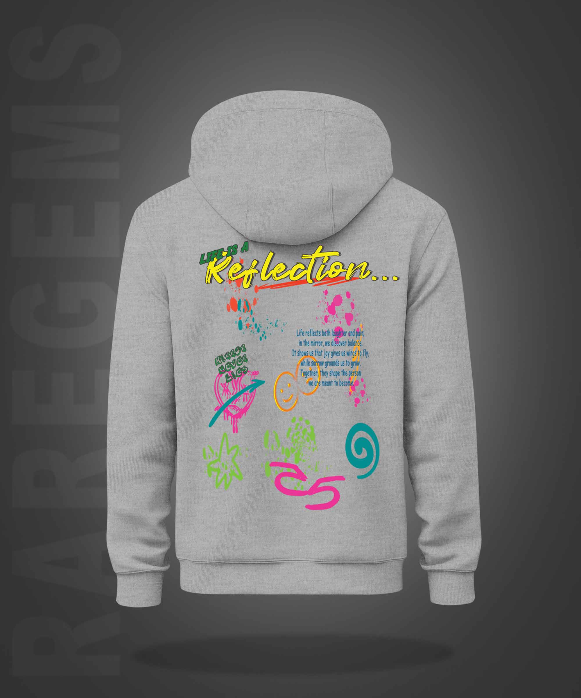 Grey Life's Reflection  Printed Regular Hoodie