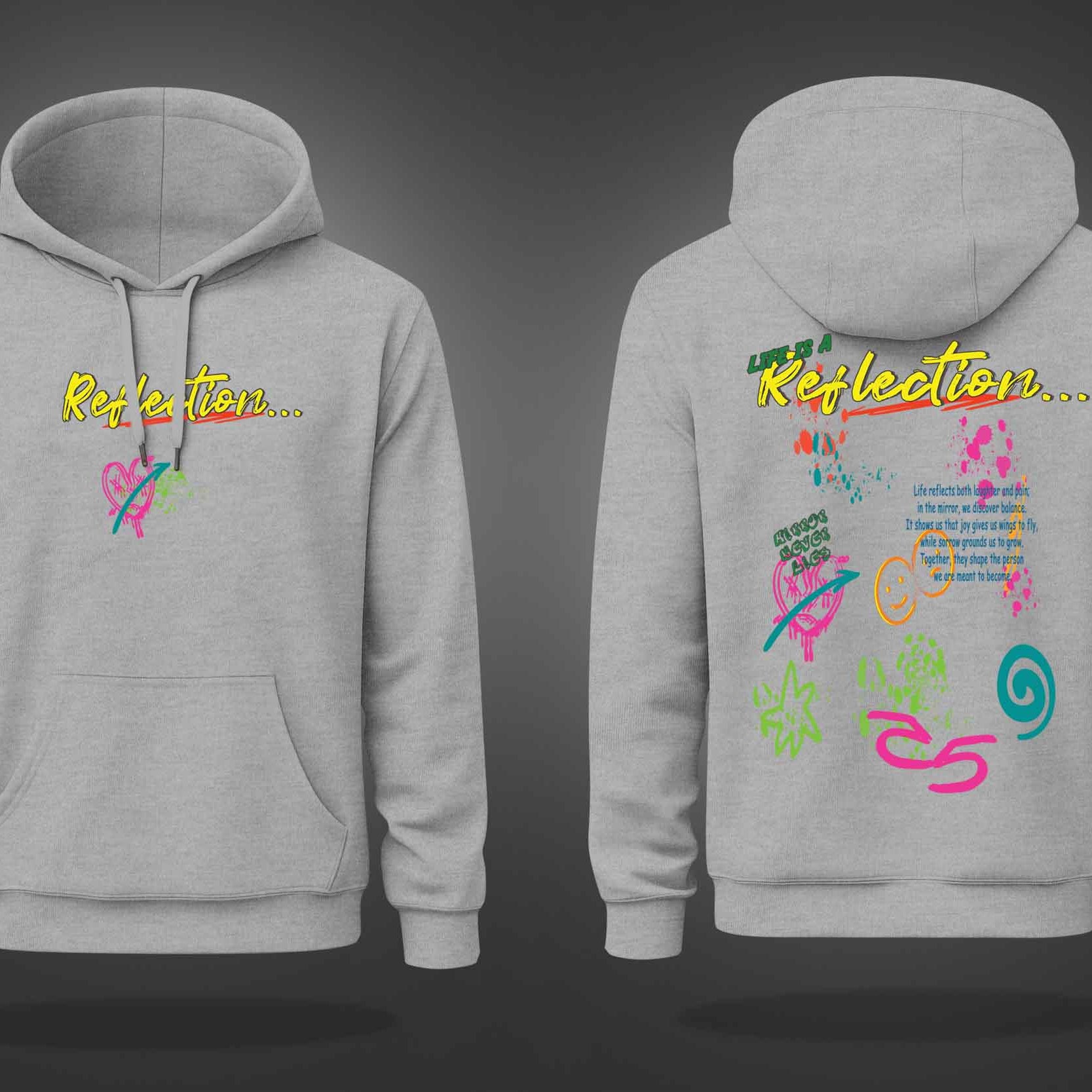 Grey Life's Reflection  Printed Regular Hoodie