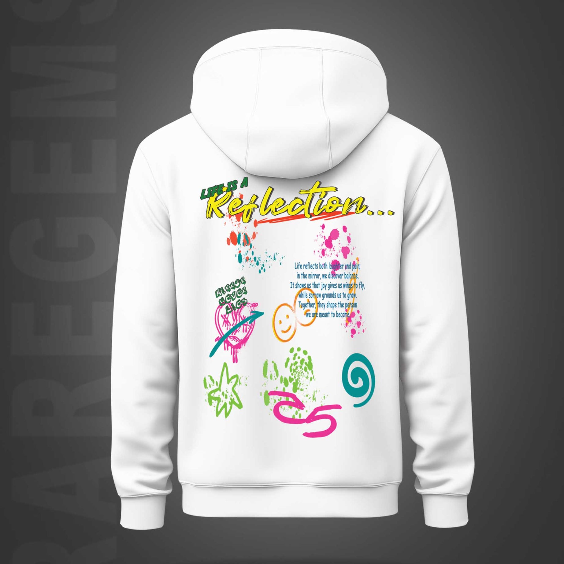 White Life's Reflection  Printed Regular Hoodie