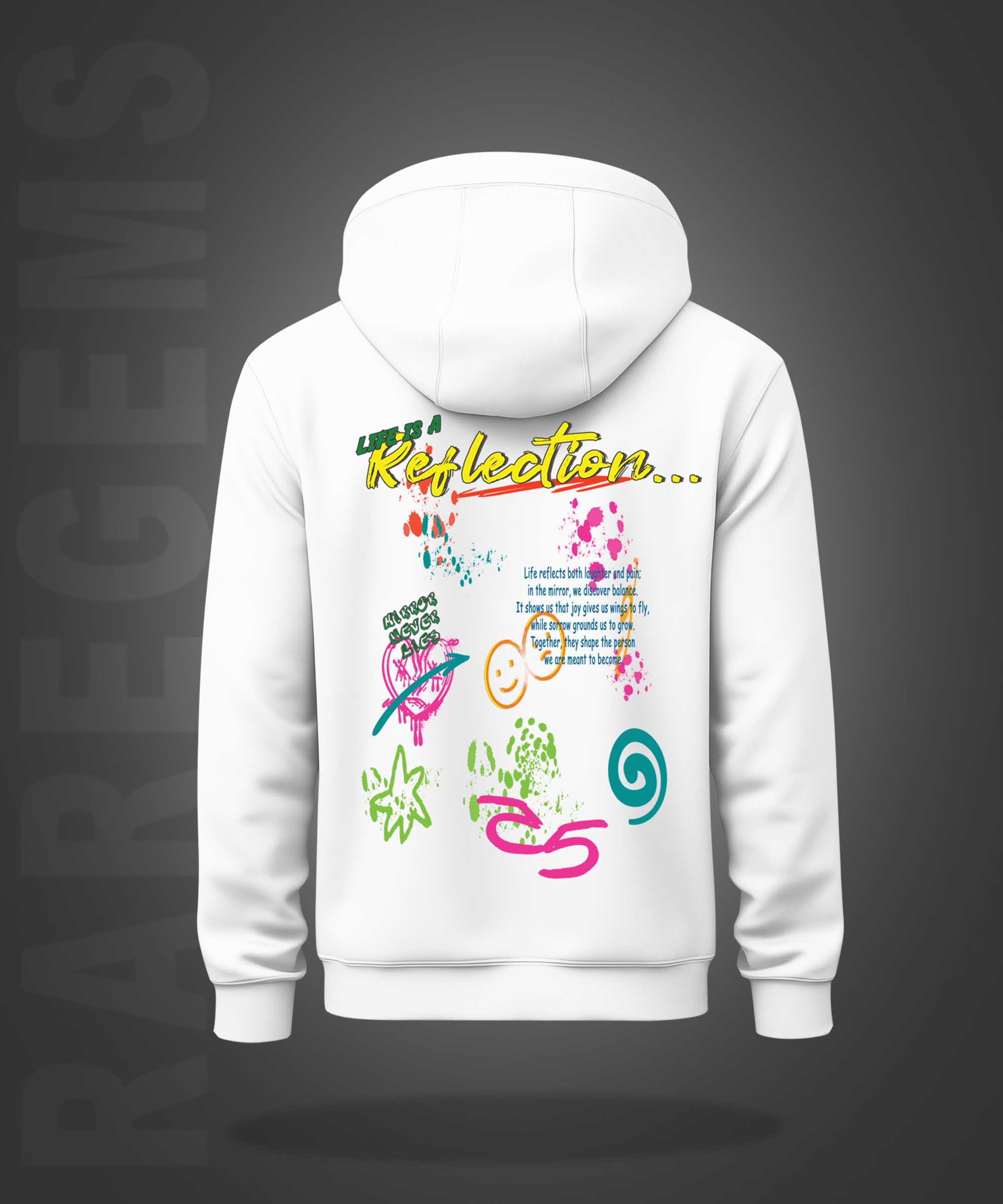 White Life's Reflection  Printed Regular Hoodie
