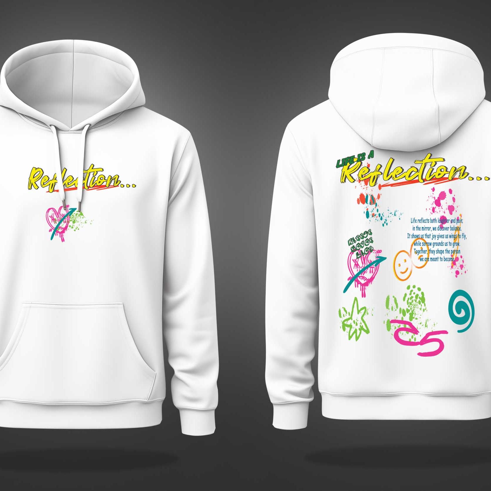 White Life's Reflection  Printed Regular Hoodie