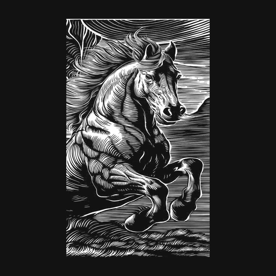Black Half Sleeves Round Neck Powerful Horse Printed Oversized T-Shirt
