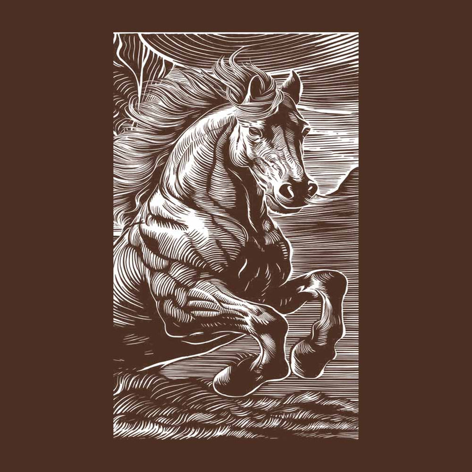 Brown Half Sleeves Round Neck Powerful Horse Printed Oversized T-Shirt