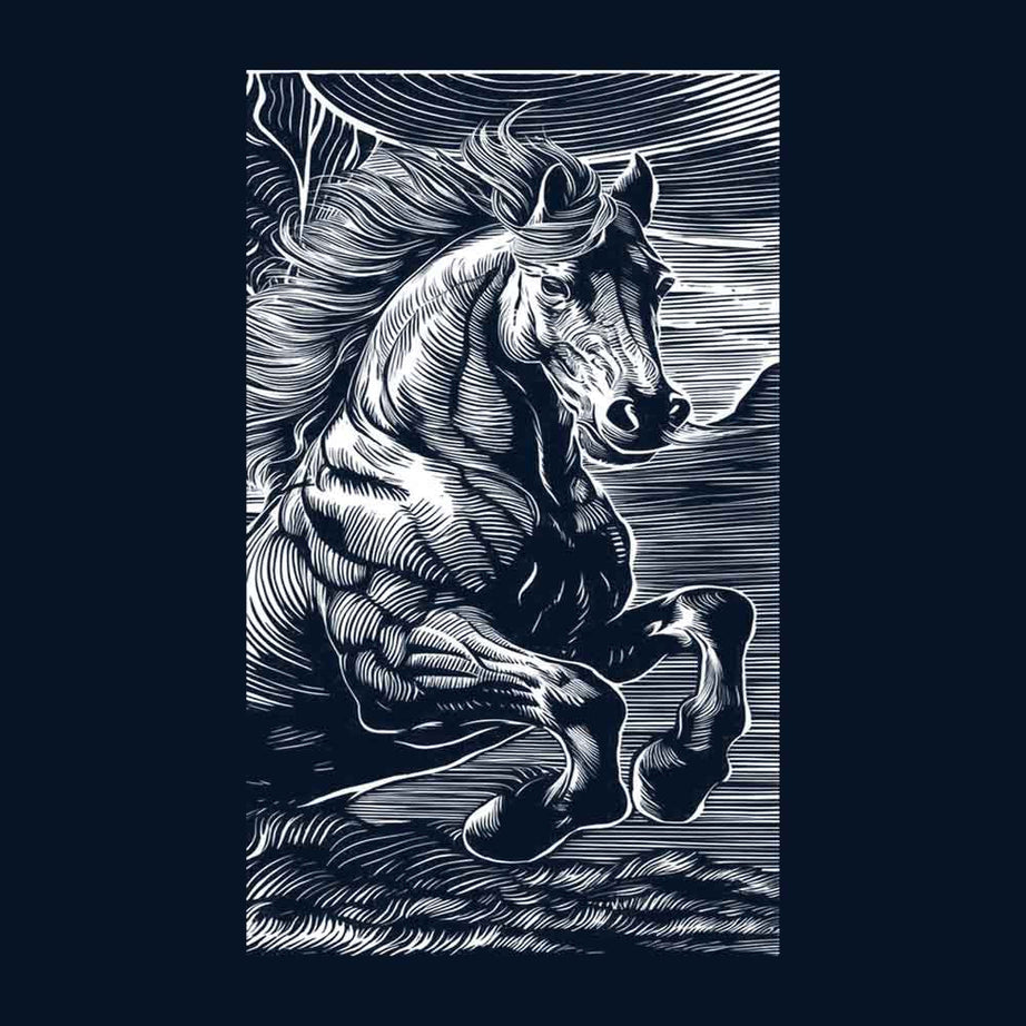 Navy Blue Half Sleeves Round Neck Powerful Horse Printed Oversized T-Shirt