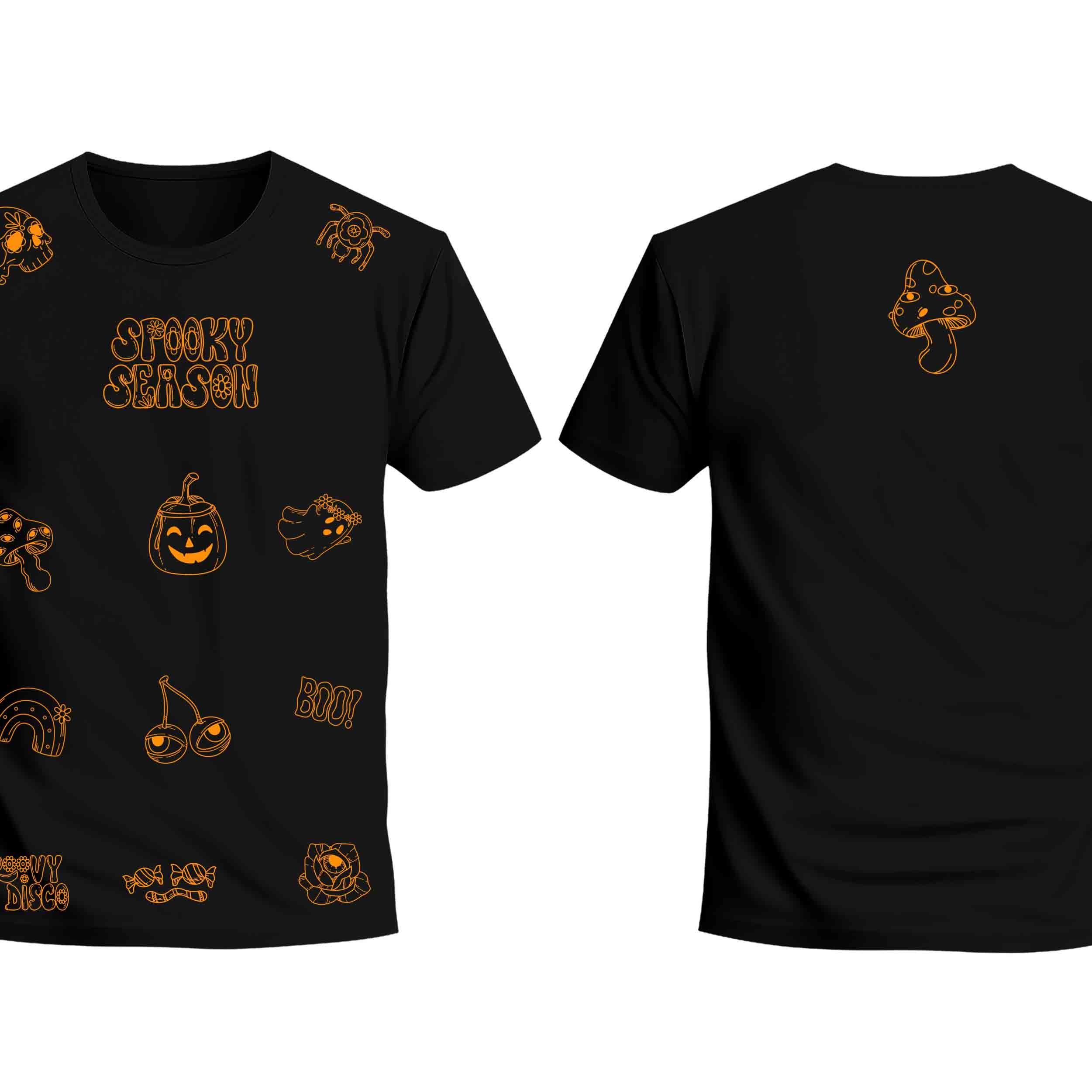 Black Half Sleeves Round Neck Spooky Season Printed Regular T-Shirt