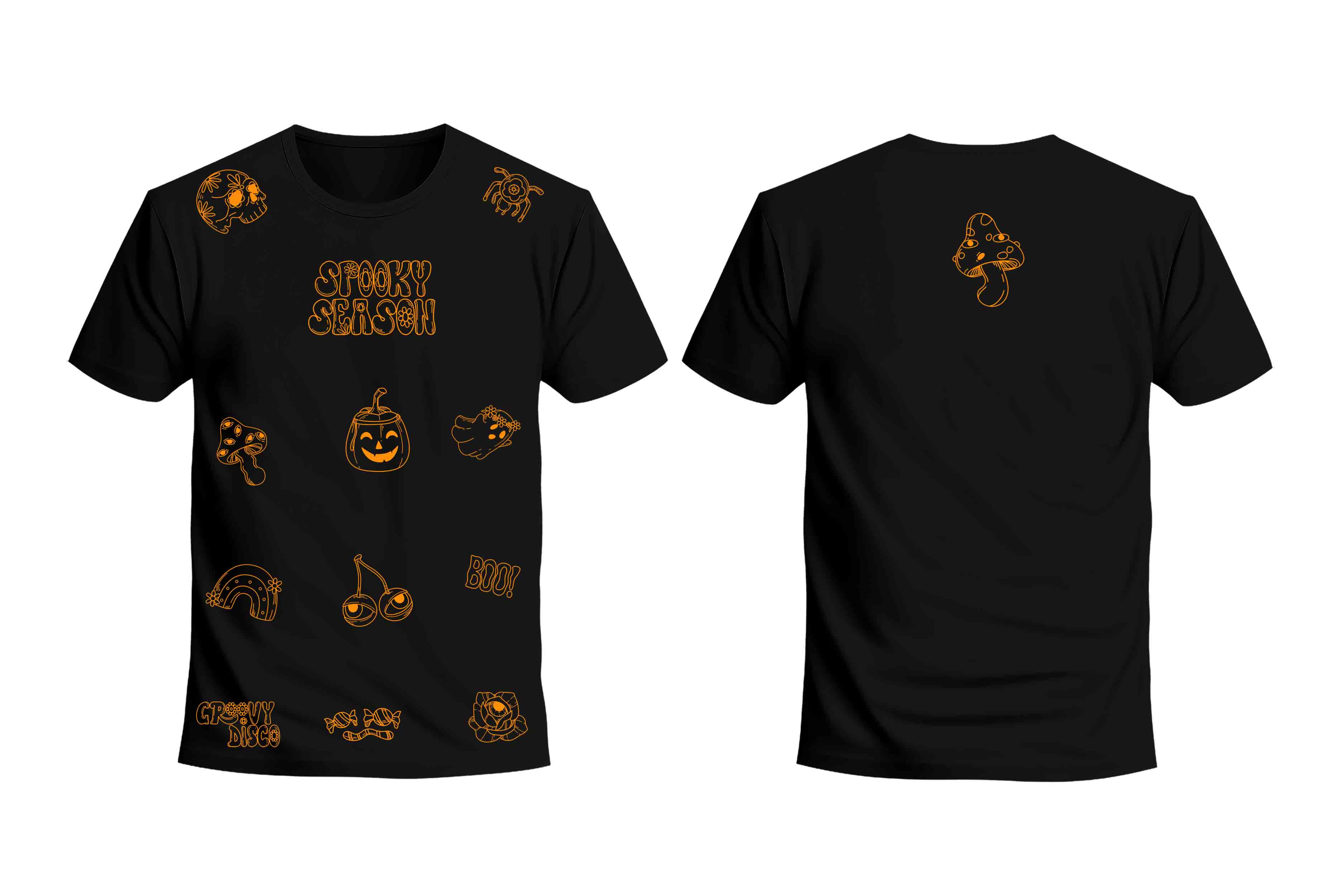 Black Half Sleeves Round Neck Spooky Season Printed Regular T-Shirt