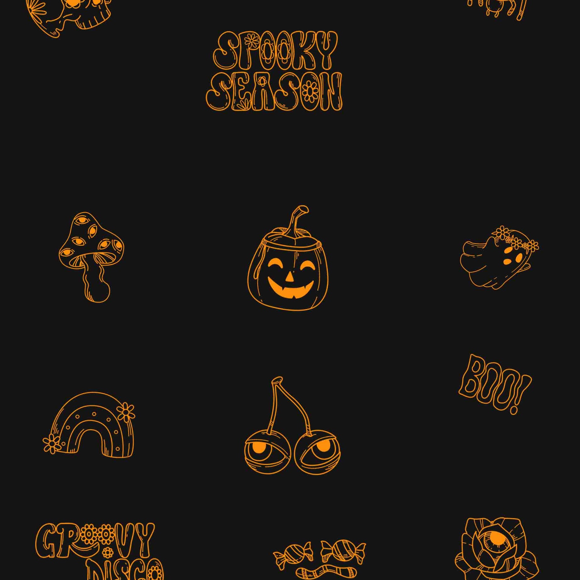 Black Half Sleeves Round Neck Spooky Season Printed Regular T-Shirt