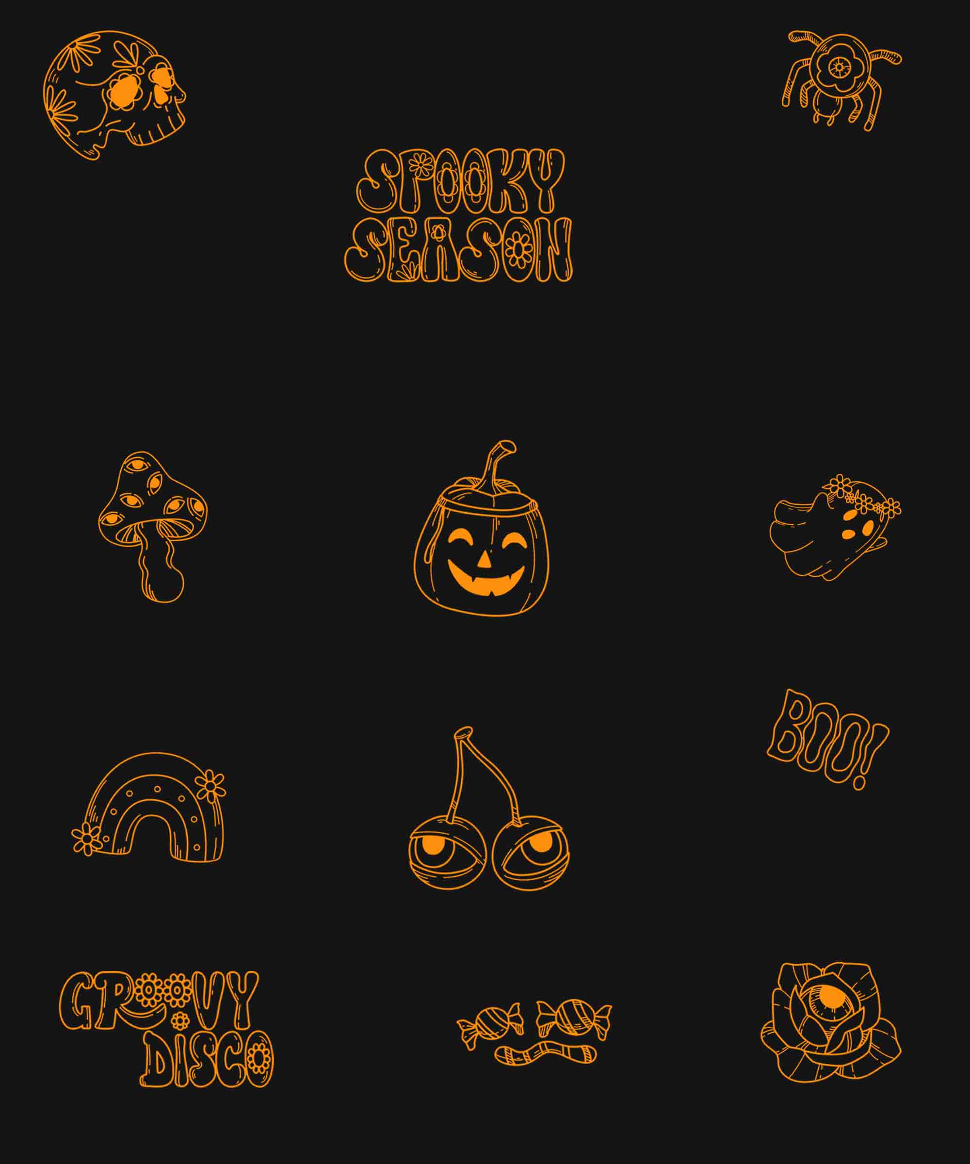 Black Half Sleeves Round Neck Spooky Season Printed Regular T-Shirt