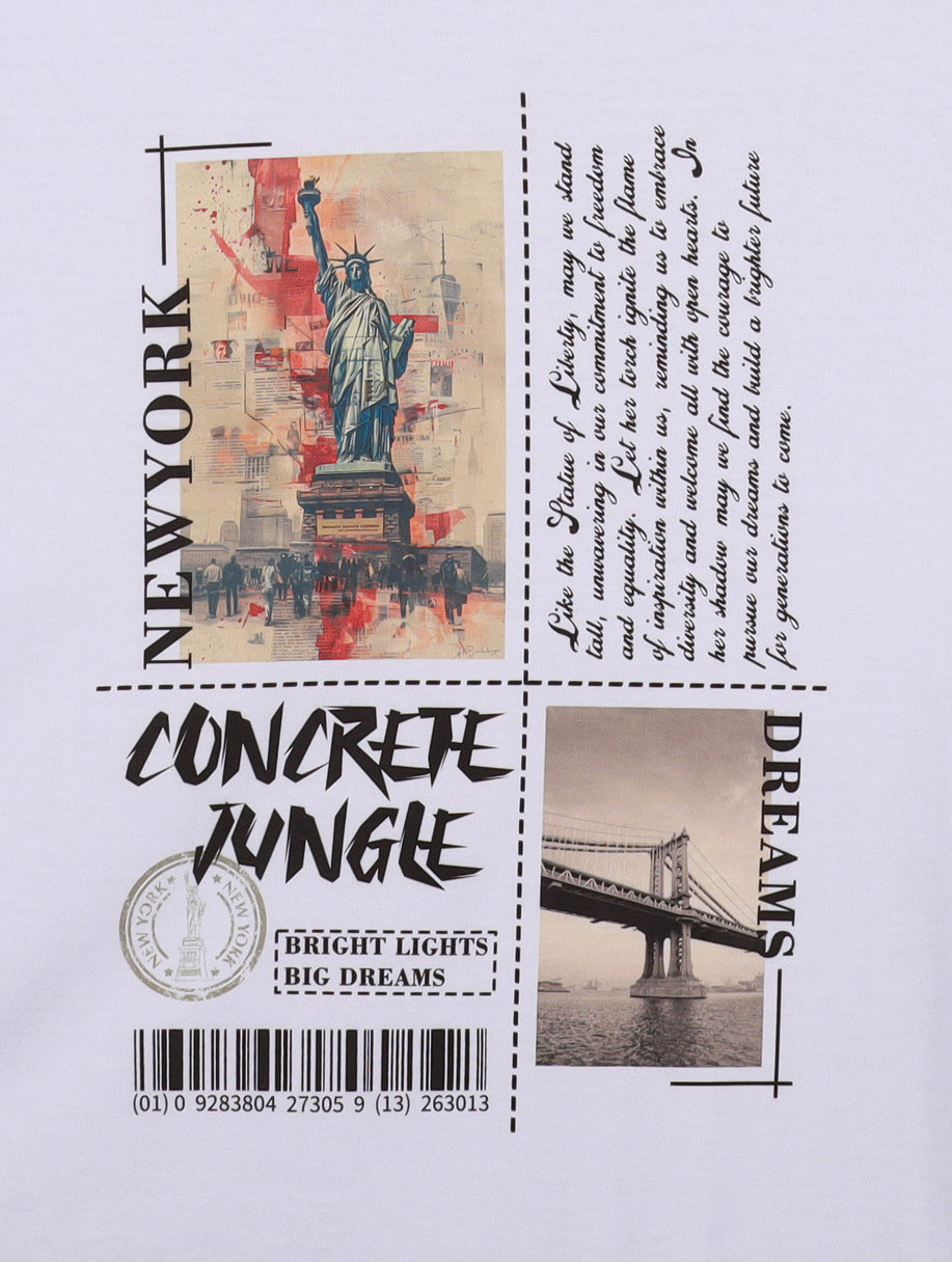 White Half Sleeve Round Neck Newyork Dreams Printed Regular T-Shirt