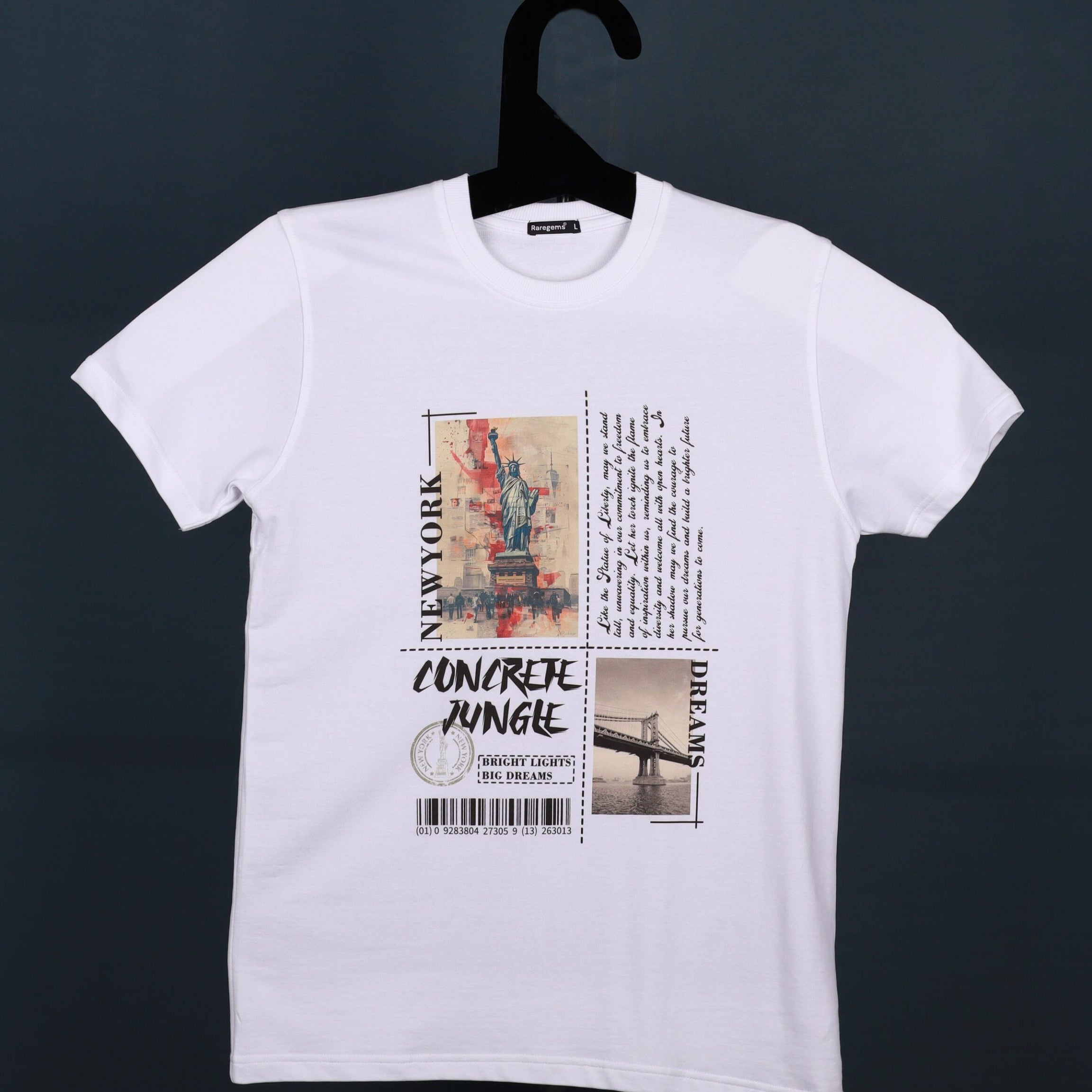 White Half Sleeve Round Neck Newyork Dreams Printed Regular T-Shirt