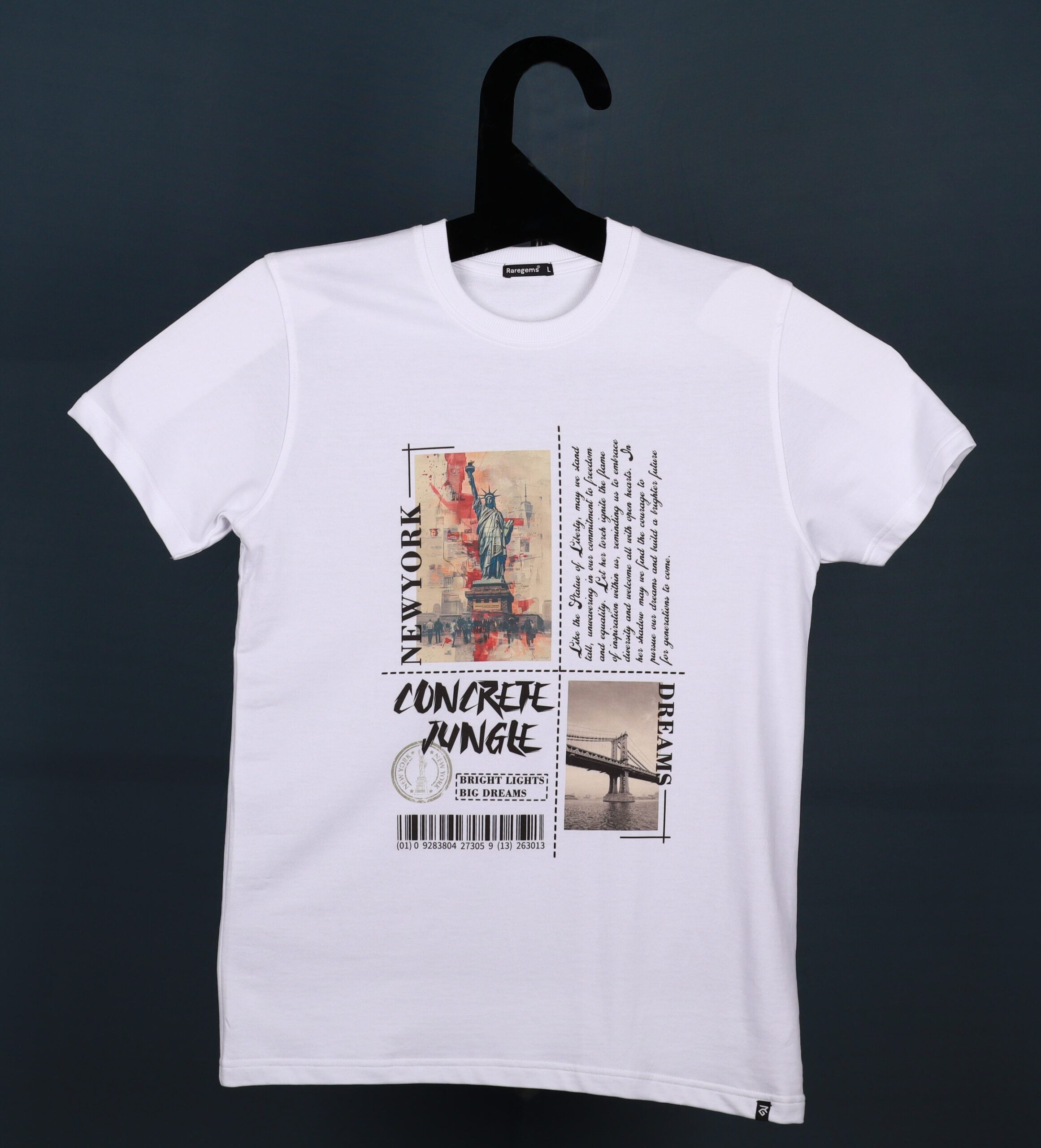 White Half Sleeve Round Neck Newyork Dreams Printed Regular T-Shirt