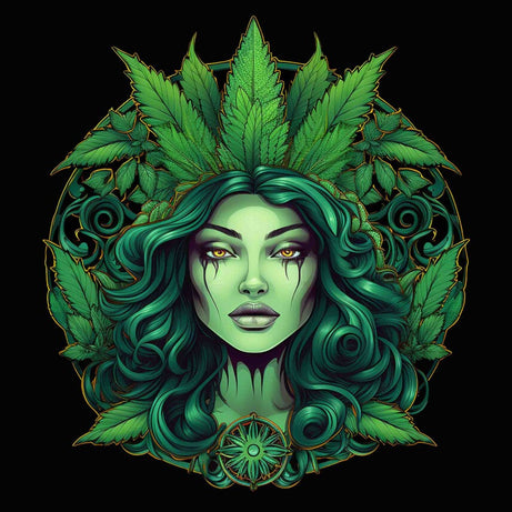 Black Round Neck Lady Surrounded By Green Leaves Printed Sweatshirt