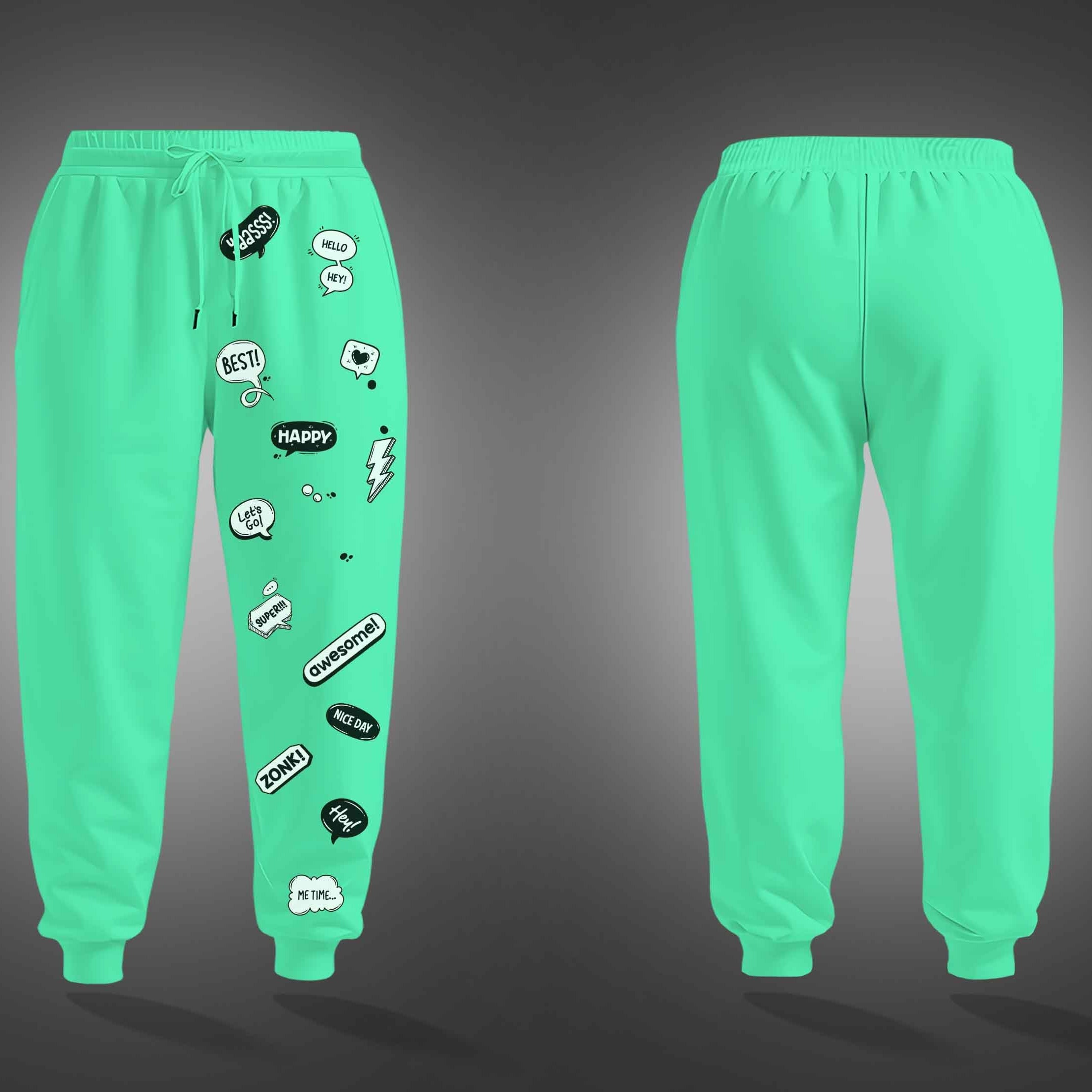 Mint Green Social Media Slangs Printed Joggers