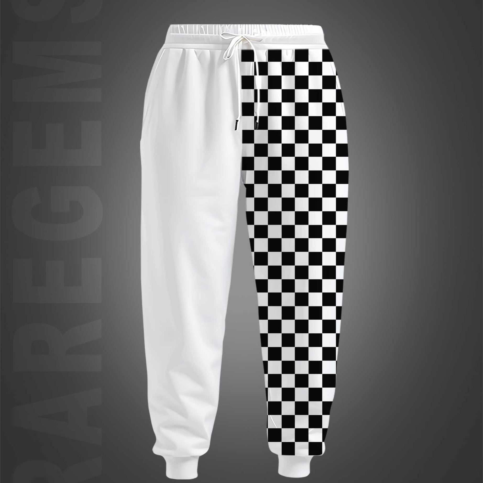 White Chess Board Squares Printed Joggers