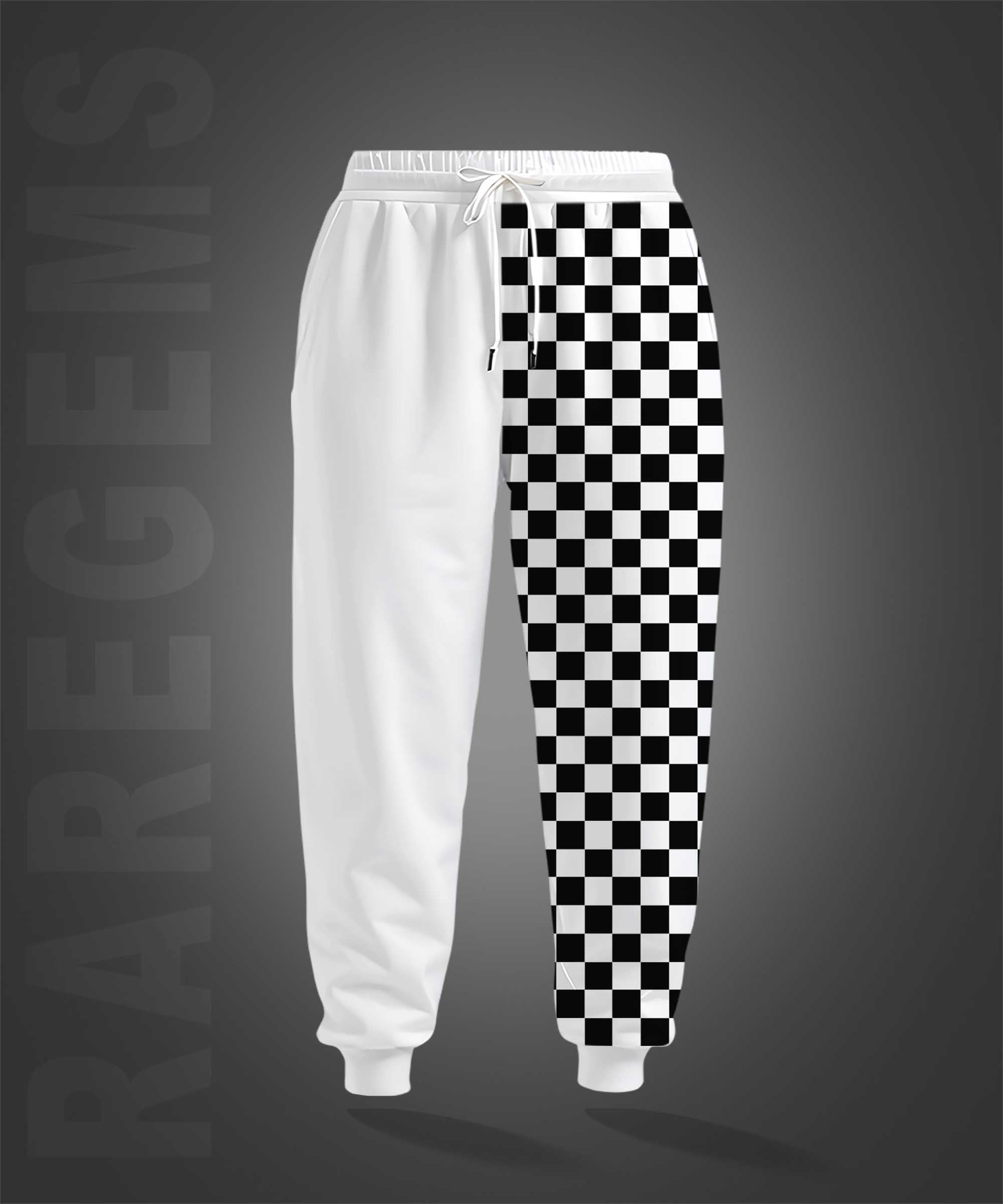 White Chess Board Squares Printed Joggers