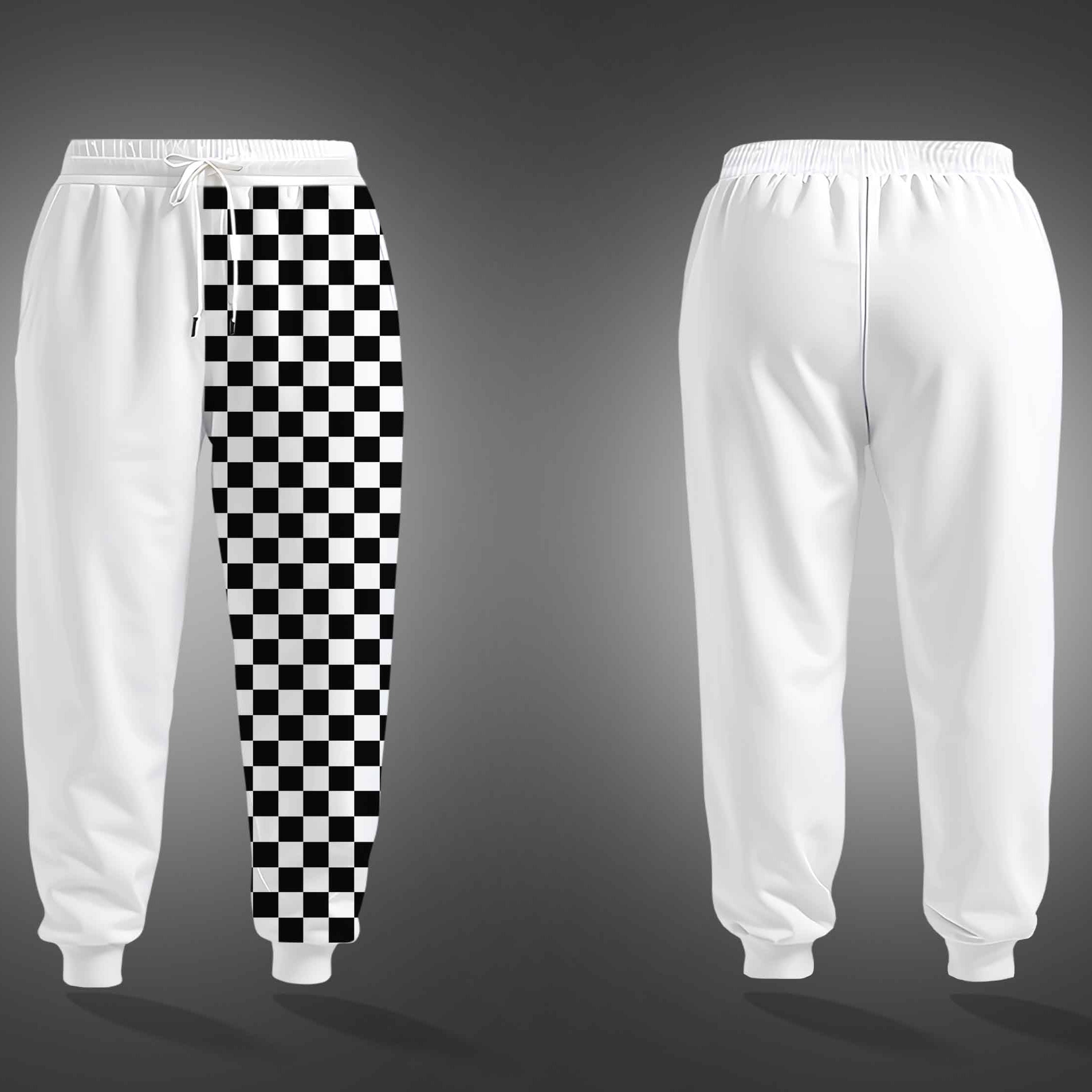 White Chess Board Squares Printed Joggers