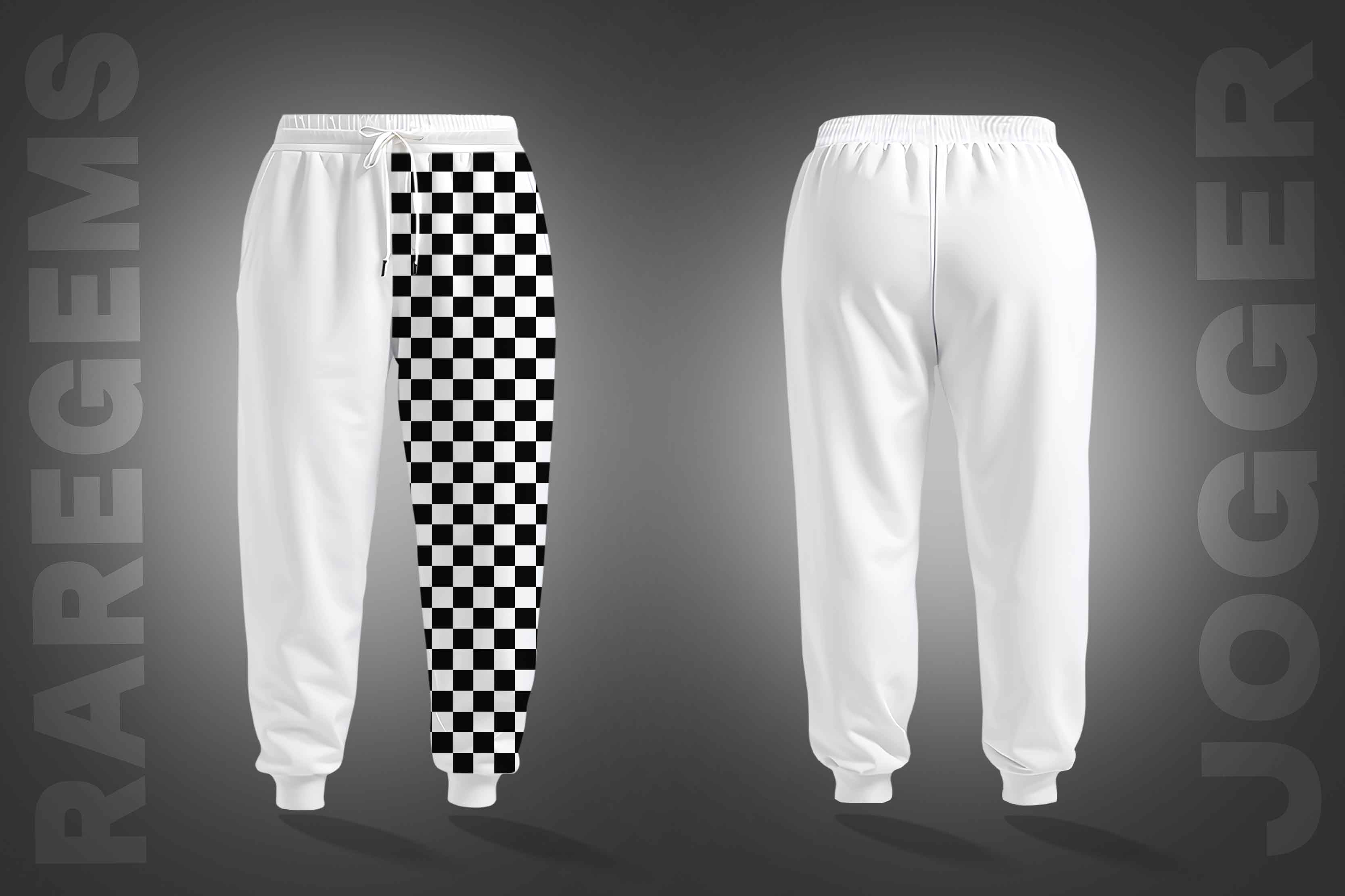 White Chess Board Squares Printed Joggers
