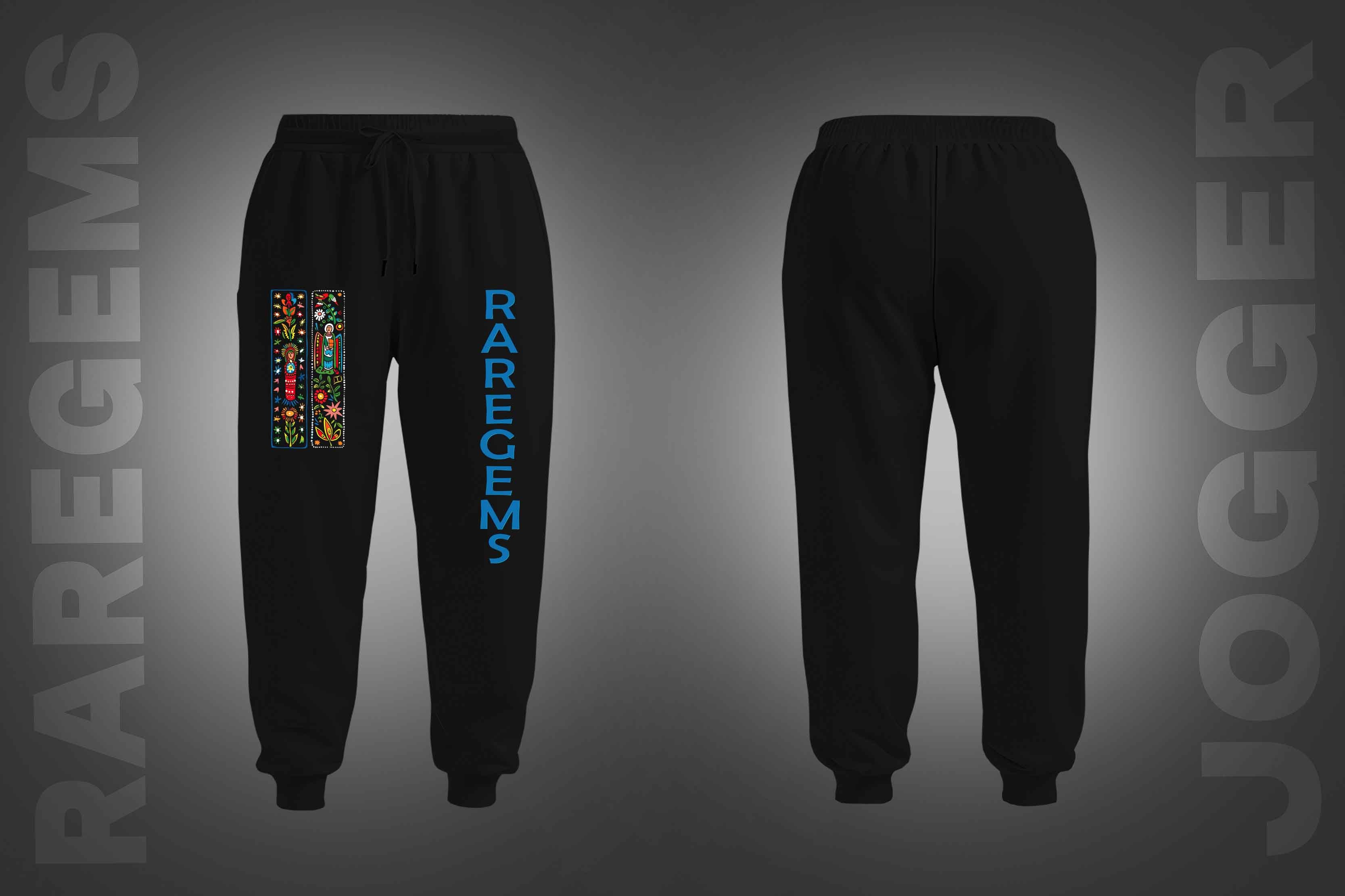 Black Folk Art Printed Joggers