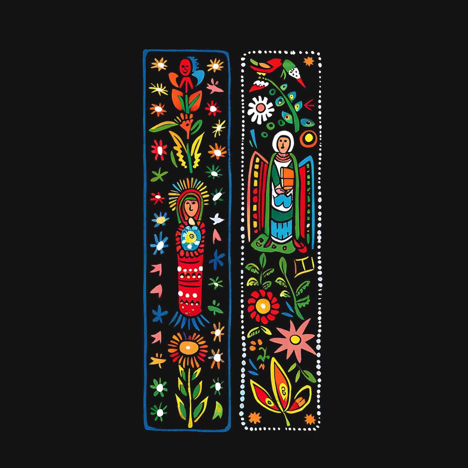 Black Folk Art Printed Joggers