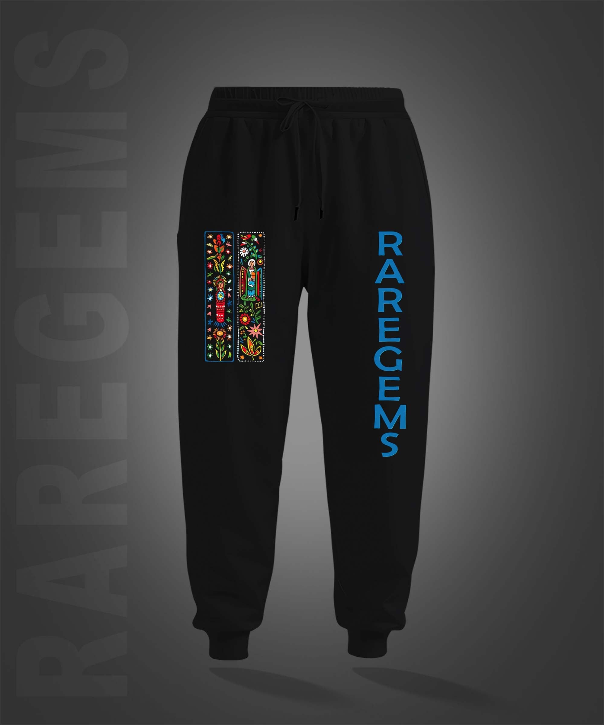 Black Folk Art Printed Joggers