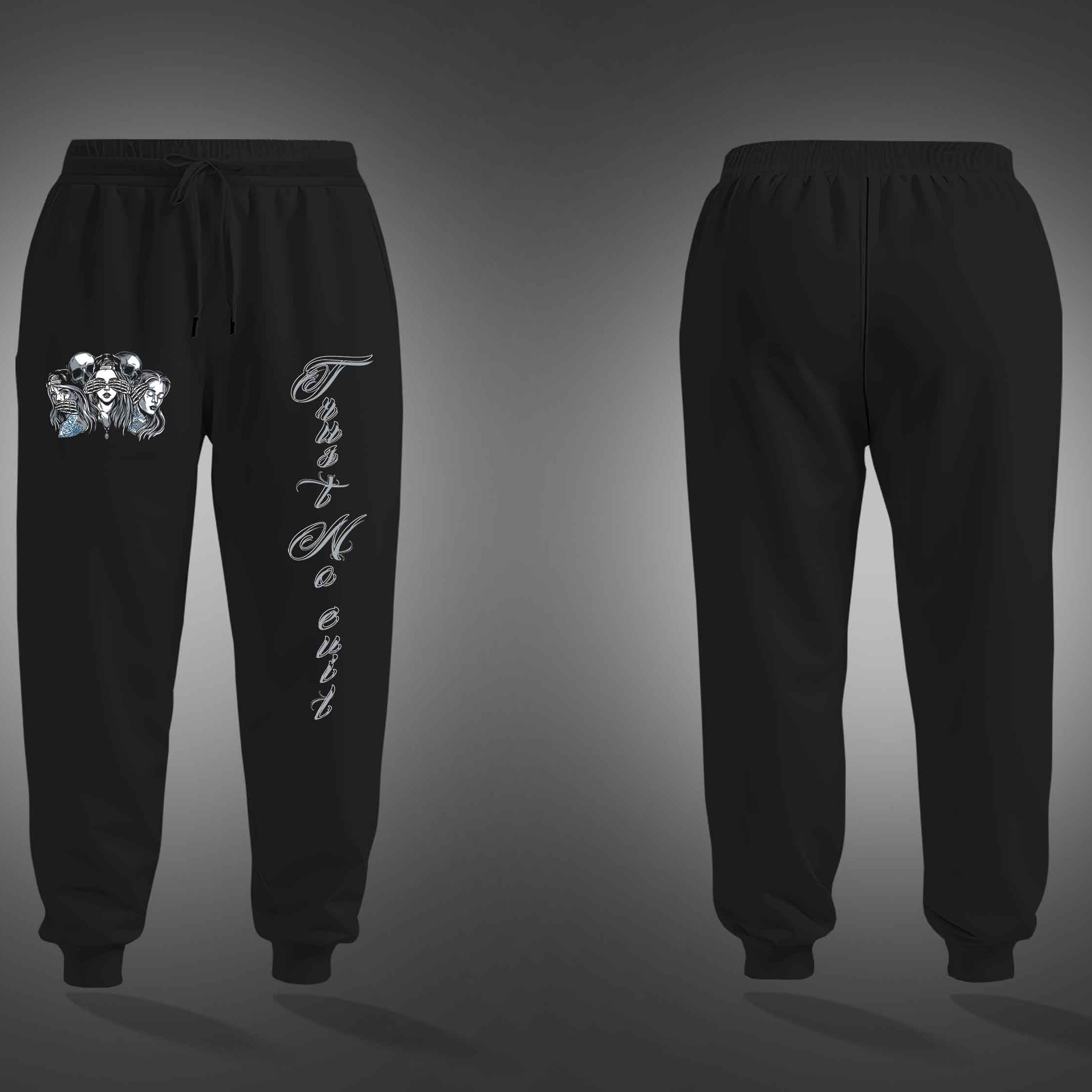 Black Three Girls Two Skulls Printed Joggers