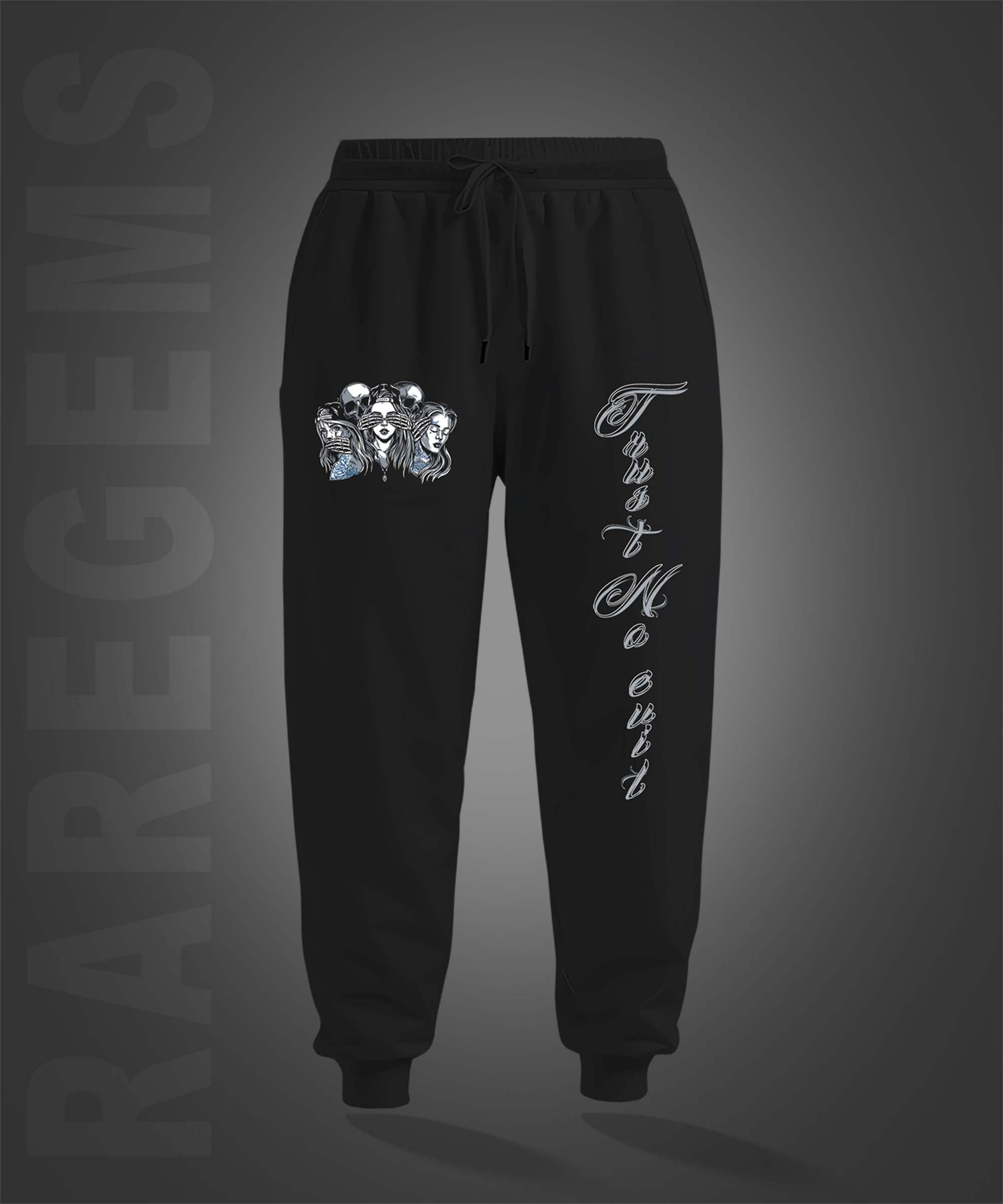 Black Three Girls Two Skulls Printed Joggers