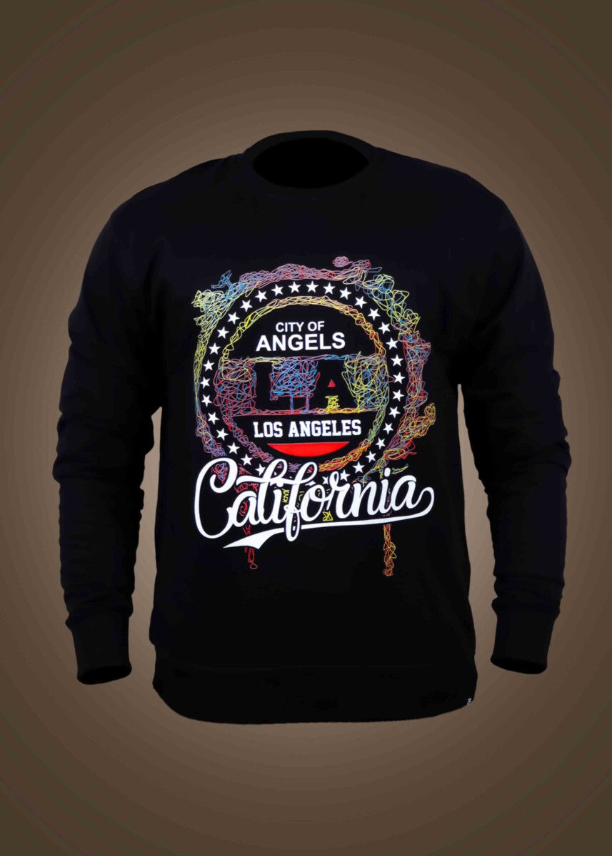 Black Round Neck Colorful Scribble Art California Printed Sweatshirt