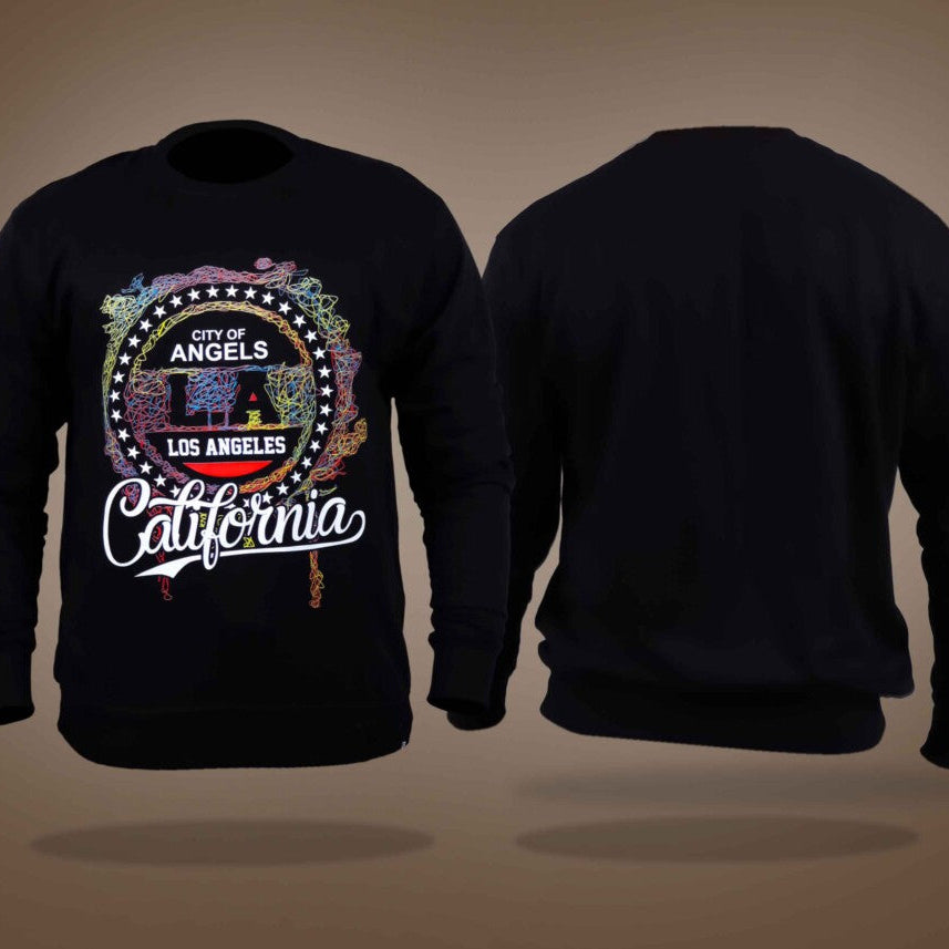 Black Round Neck Colorful Scribble Art California Printed Sweatshirt
