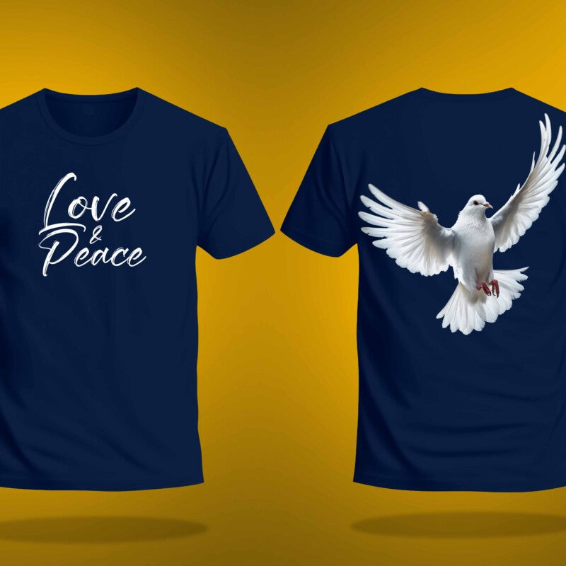Navy Blue Half Sleeve Dove Love And Peace Printed Regular T-Shirt