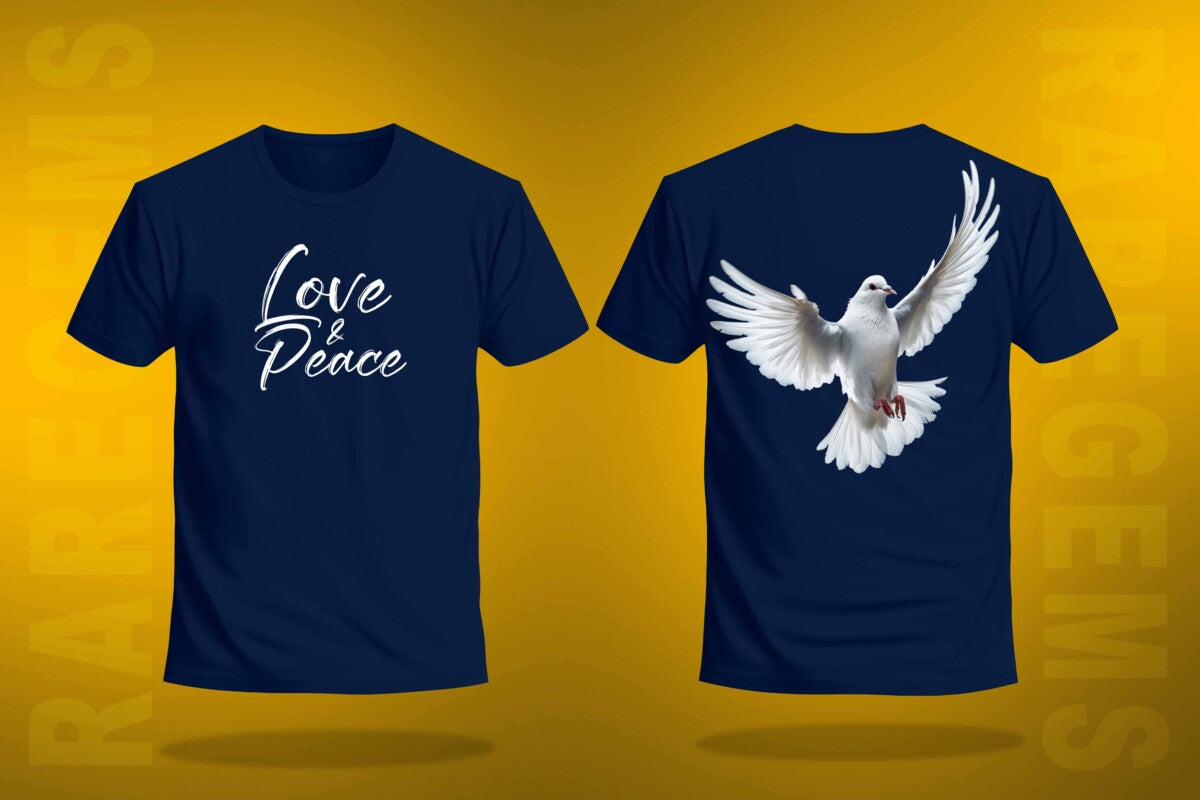 Navy Blue Half Sleeve Dove Love And Peace Printed Regular T-Shirt