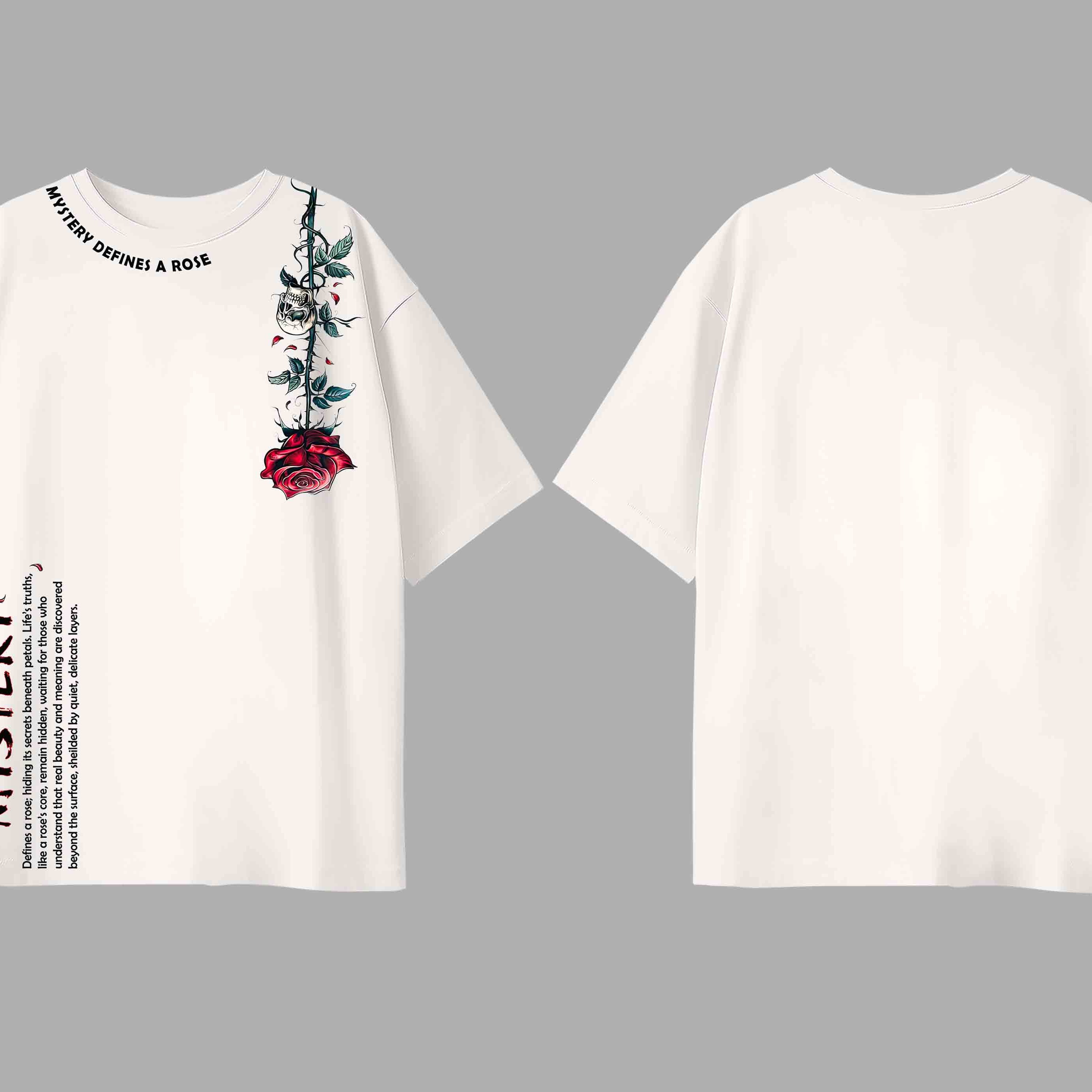 Off White Half Sleeves Mystery And Rose Printed Oversized T-Shirt