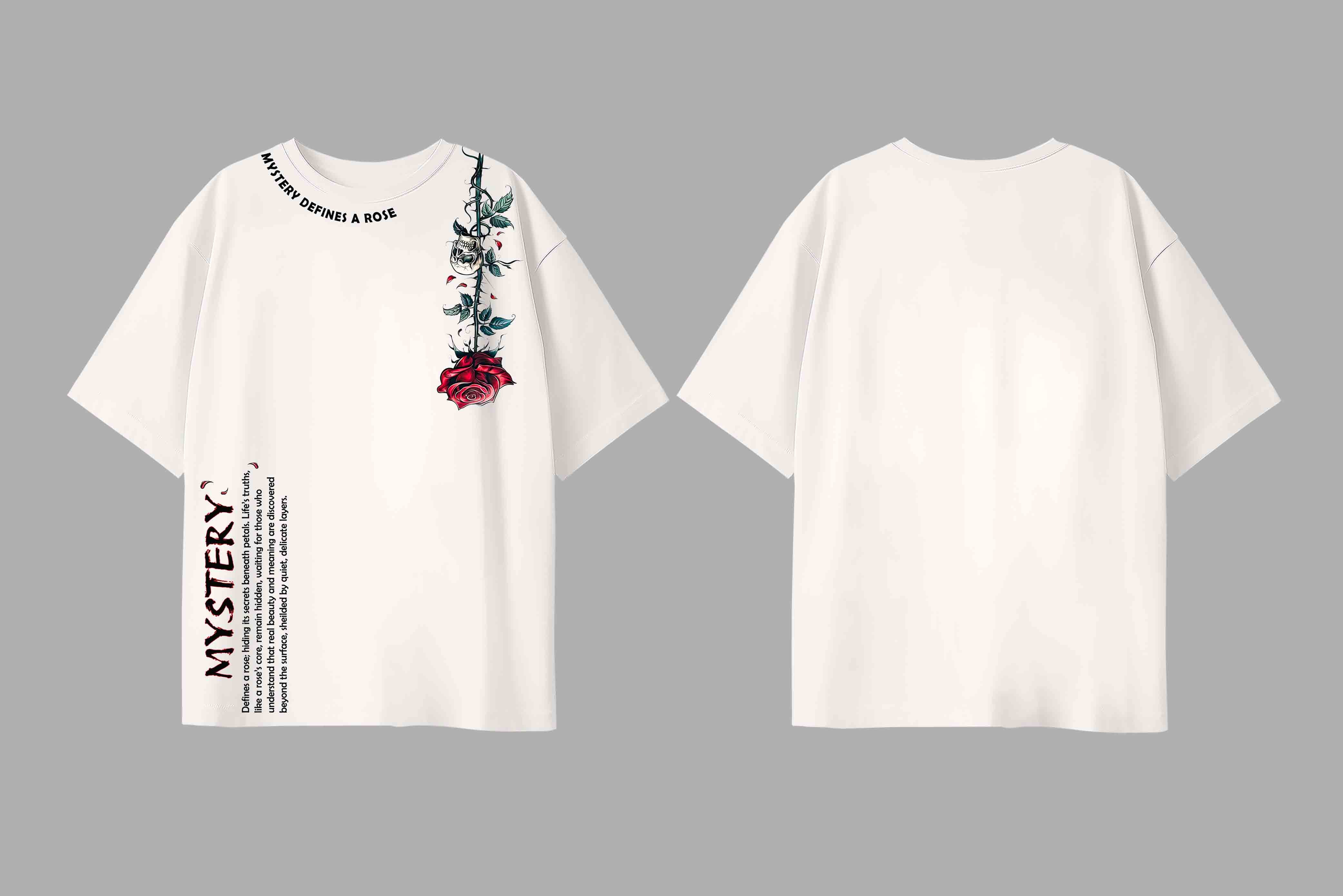 Off White Half Sleeves Mystery And Rose Printed Oversized T-Shirt