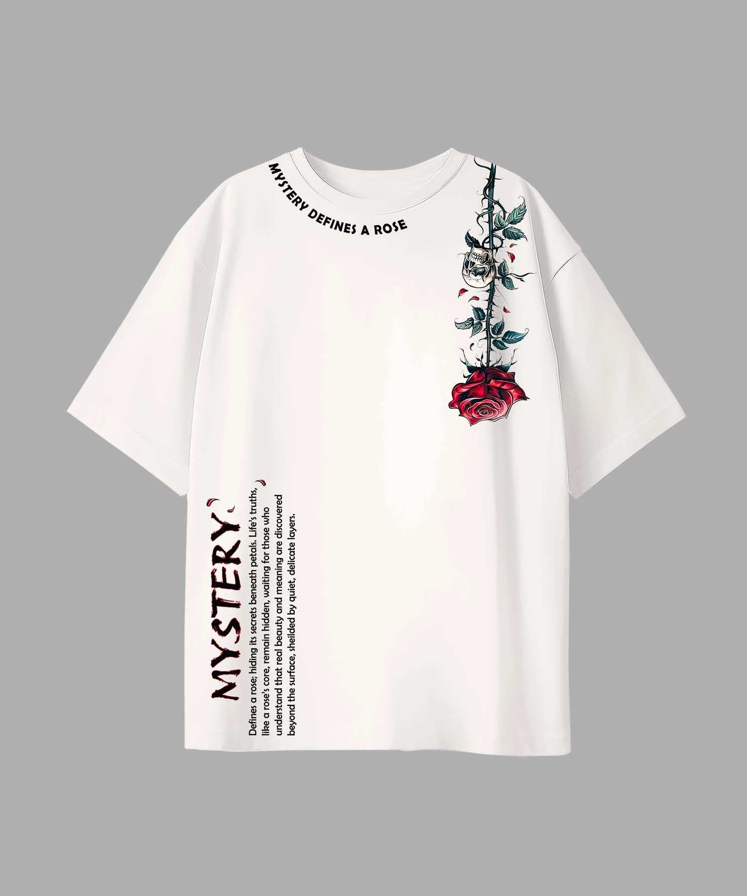 Off White Half Sleeves Mystery And Rose Printed Oversized T-Shirt