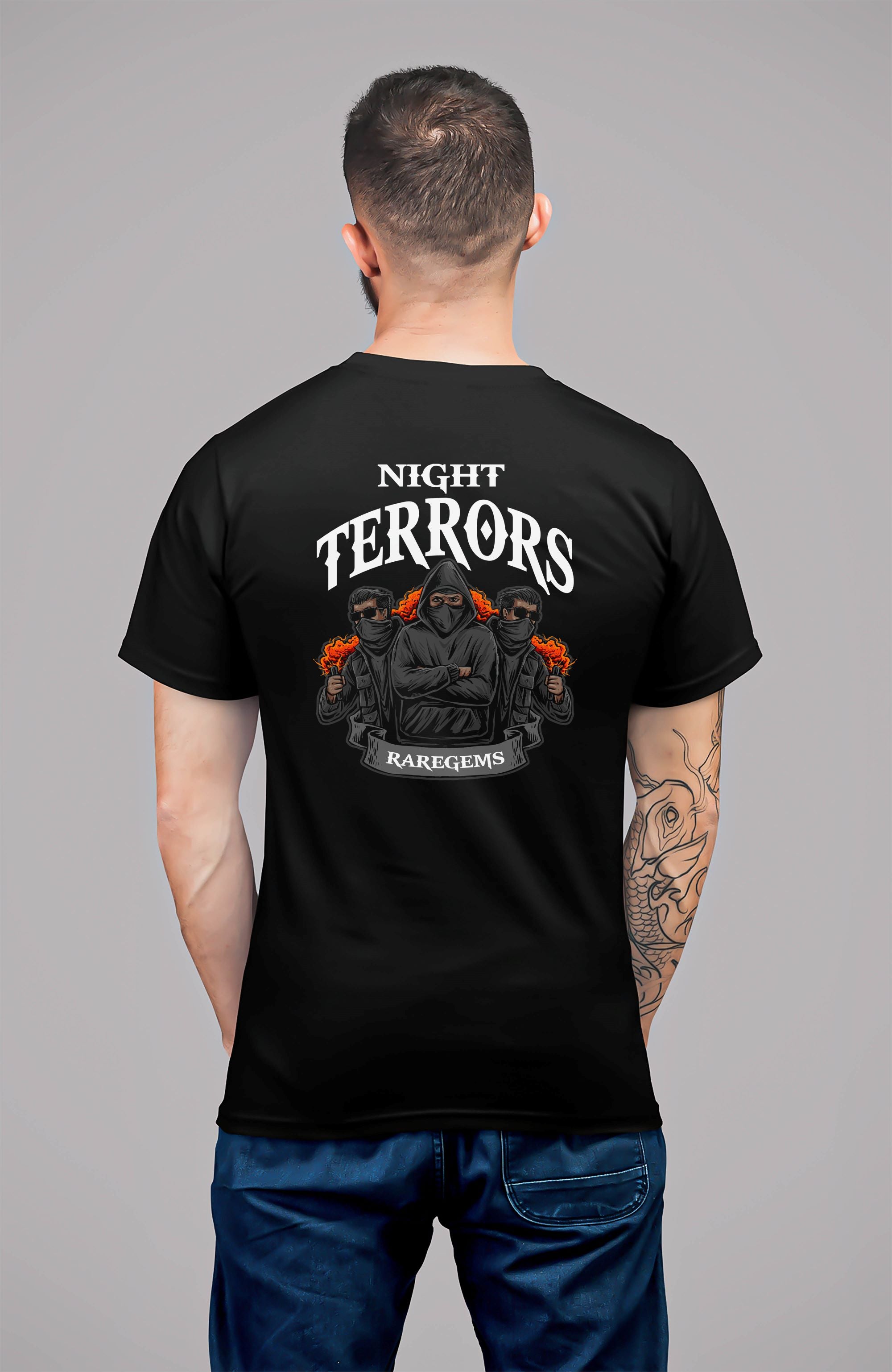 Black Half Sleeves Round Neck Night Terrors Printed Regular T-Shirt