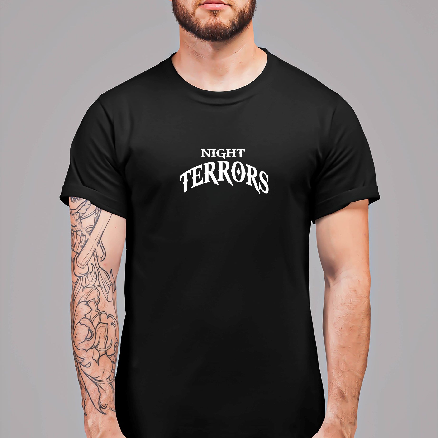 Black Half Sleeves Round Neck Night Terrors Printed Regular T-Shirt