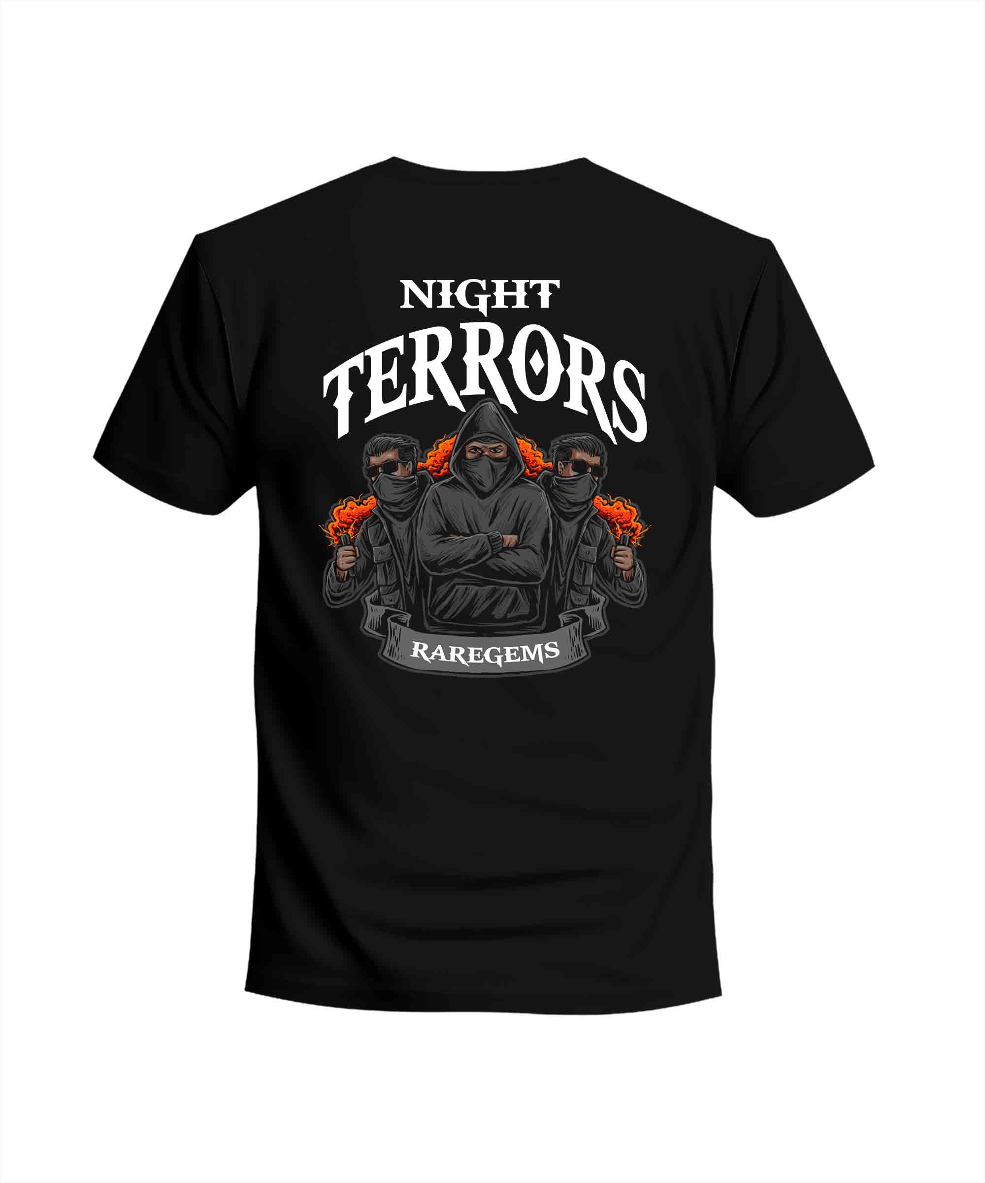 Black Half Sleeves Round Neck Night Terrors Printed Regular T-Shirt