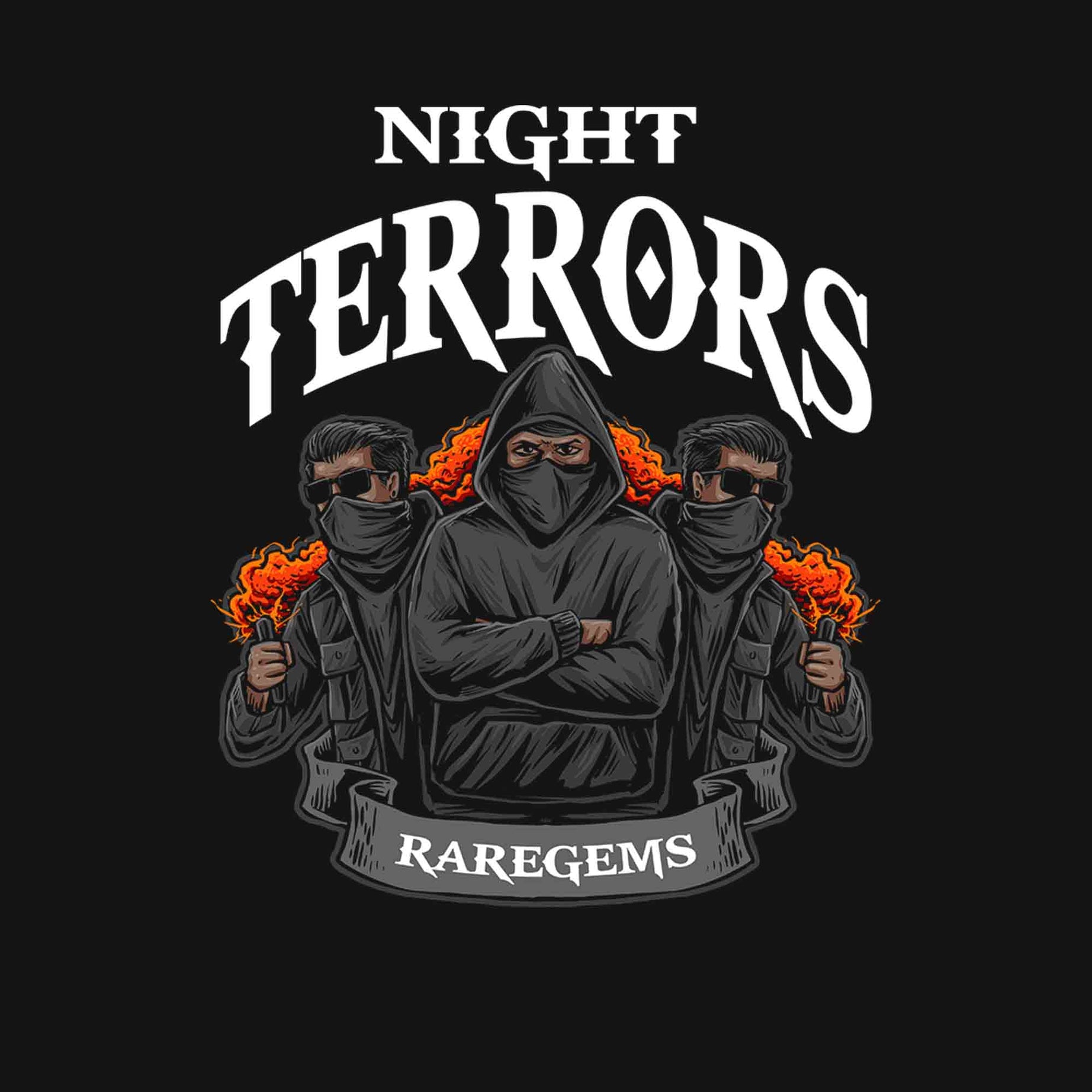 Black Half Sleeves Round Neck Night Terrors Printed Regular T-Shirt