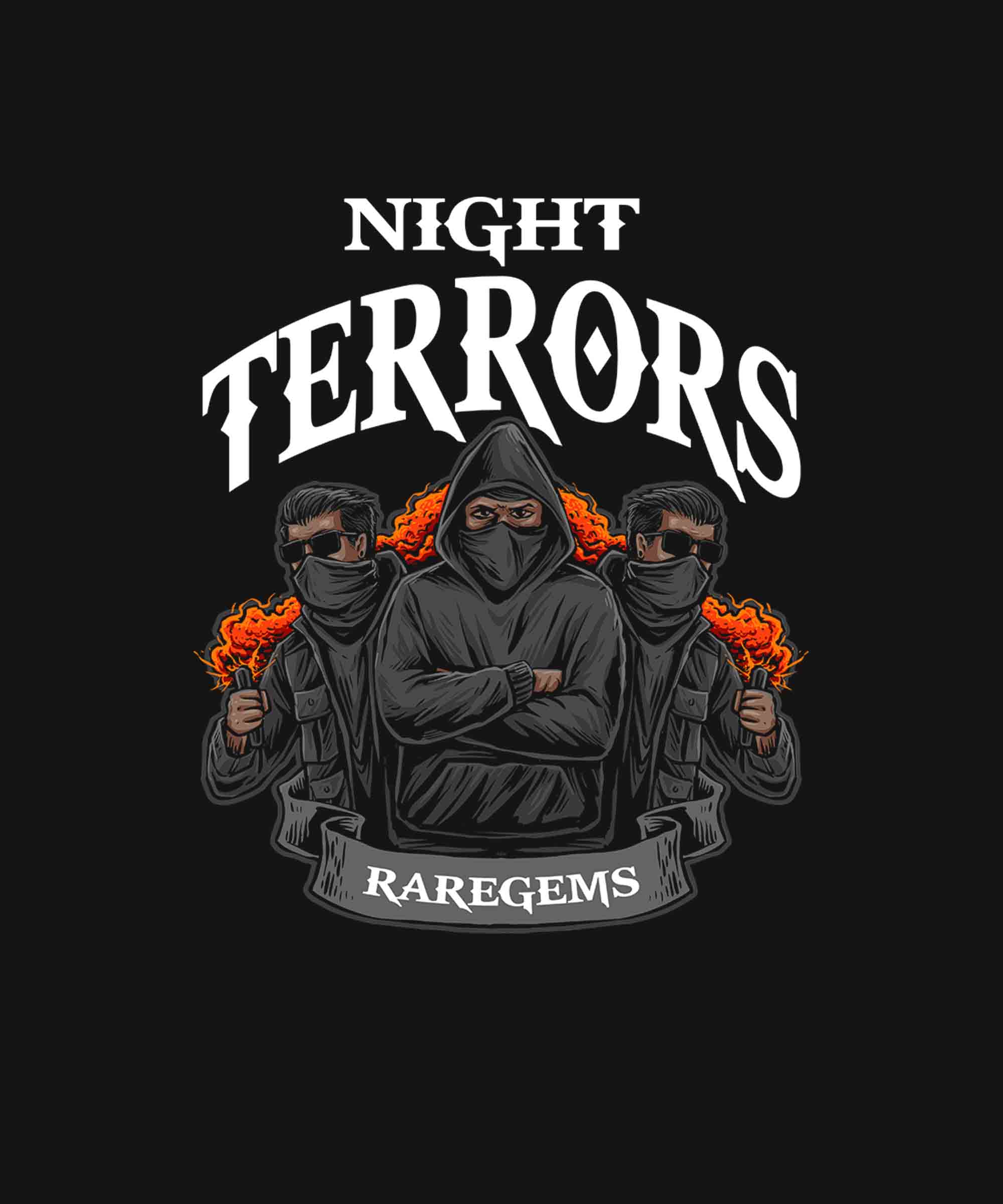 Black Half Sleeves Round Neck Night Terrors Printed Regular T-Shirt