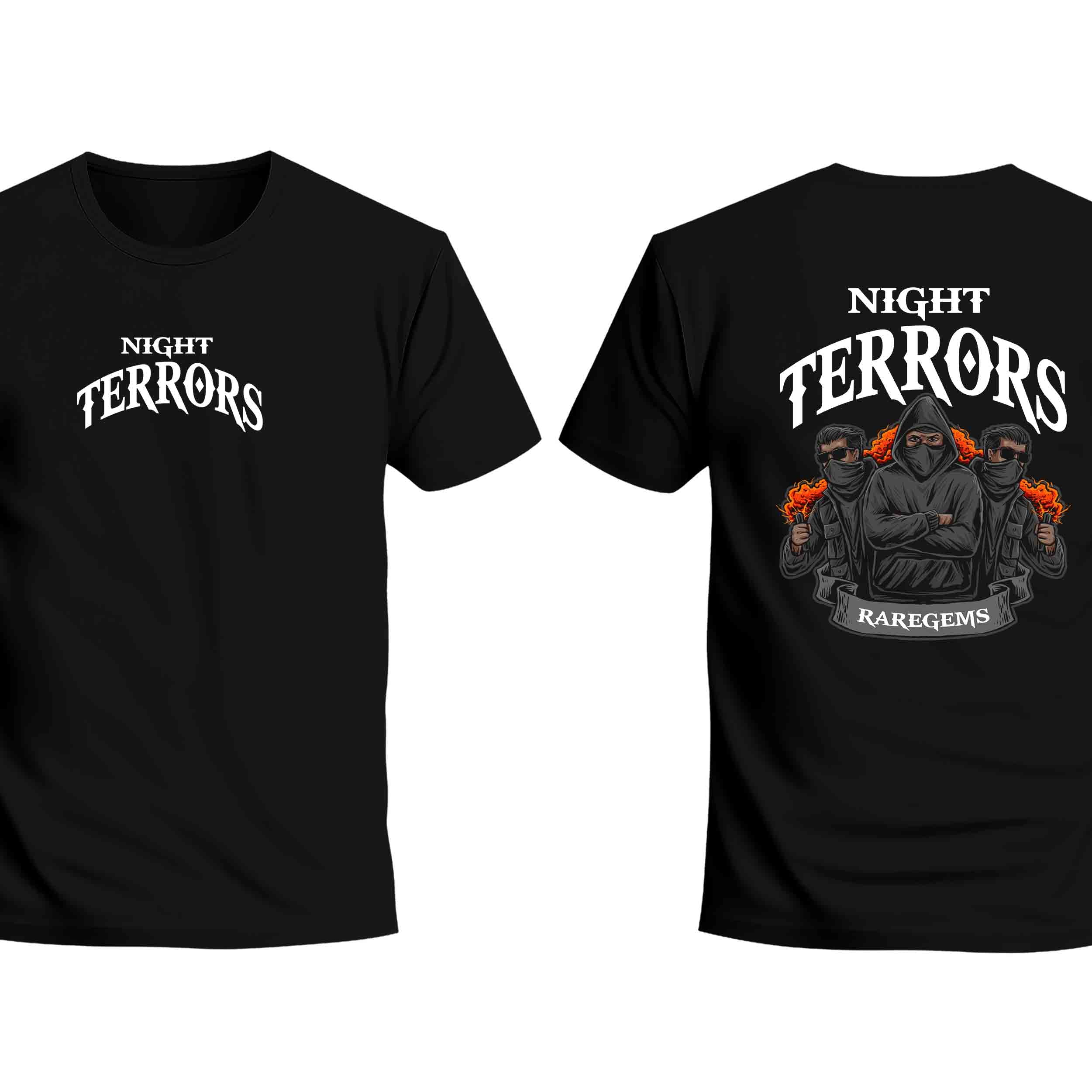 Black Half Sleeves Round Neck Night Terrors Printed Regular T-Shirt