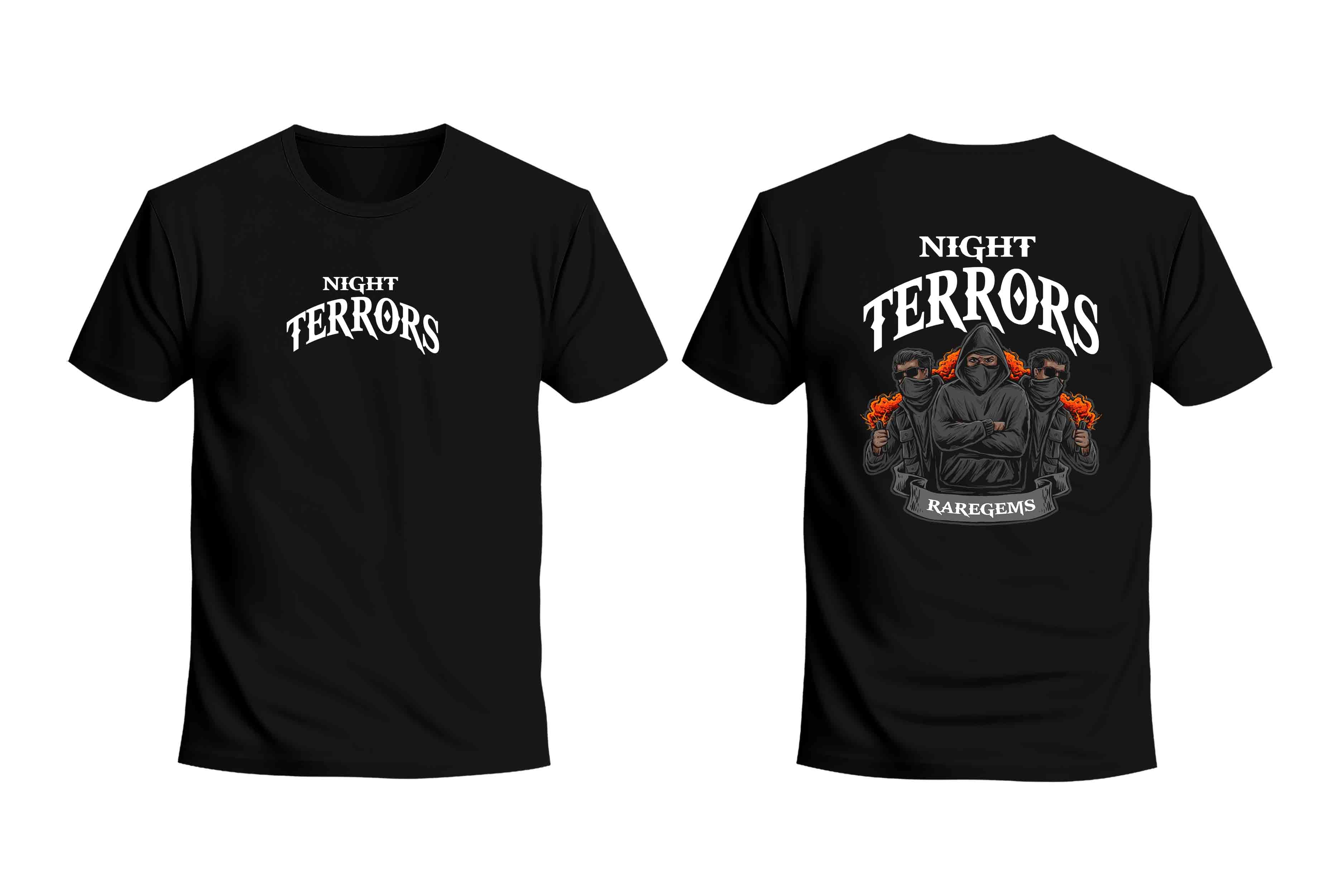 Black Half Sleeves Round Neck Night Terrors Printed Regular T-Shirt