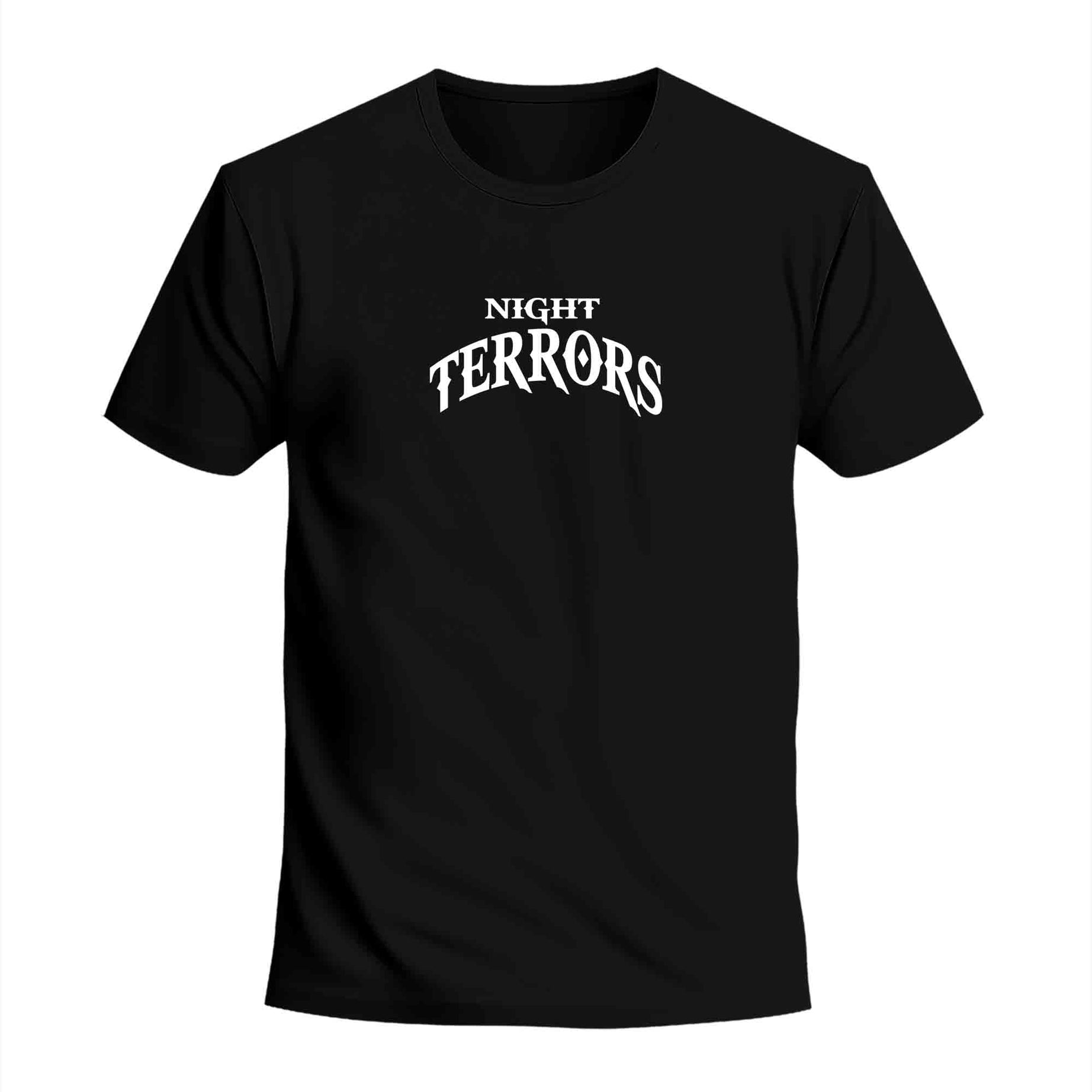 Black Half Sleeves Round Neck Night Terrors Printed Regular T-Shirt