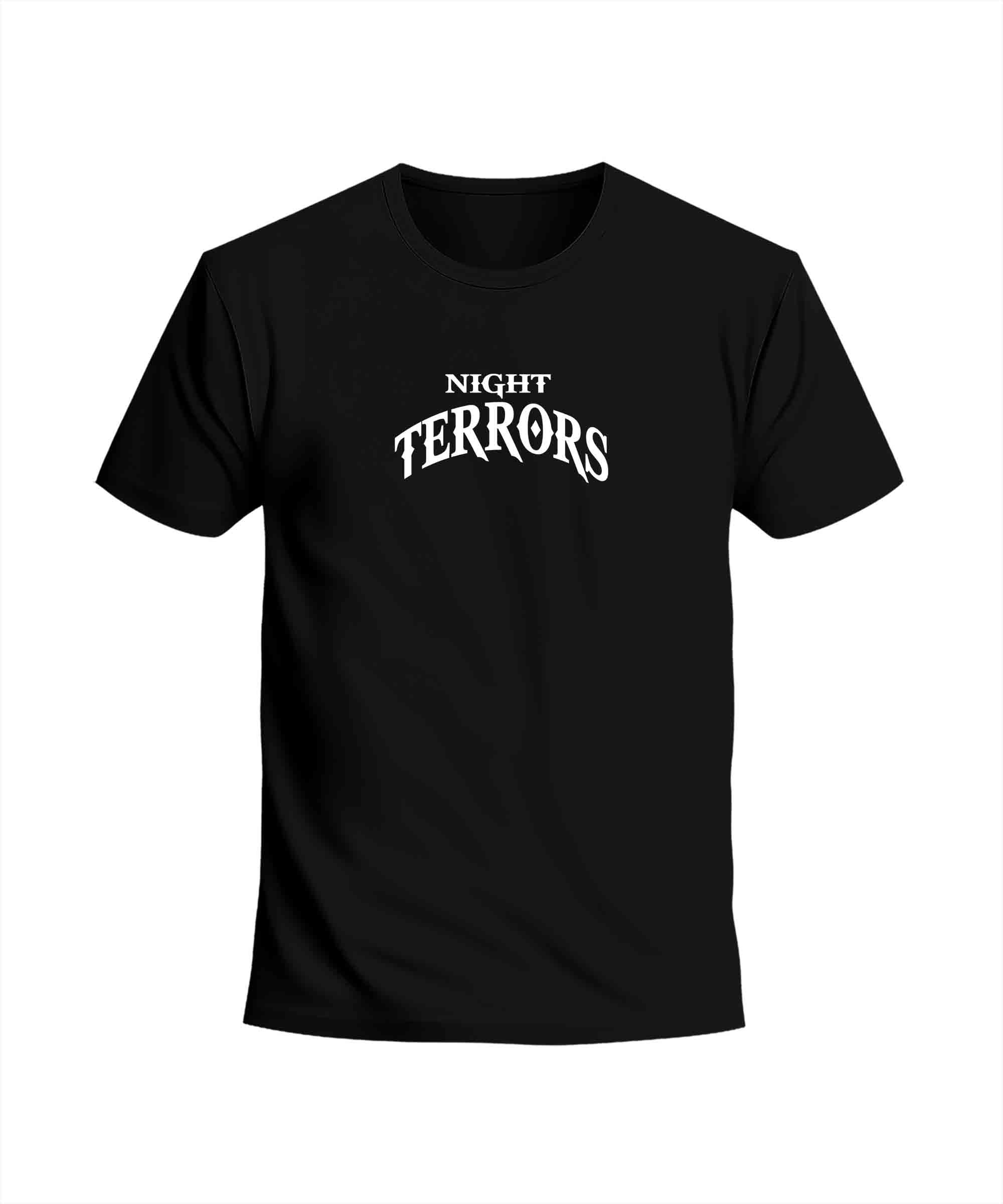 Black Half Sleeves Round Neck Night Terrors Printed Regular T-Shirt