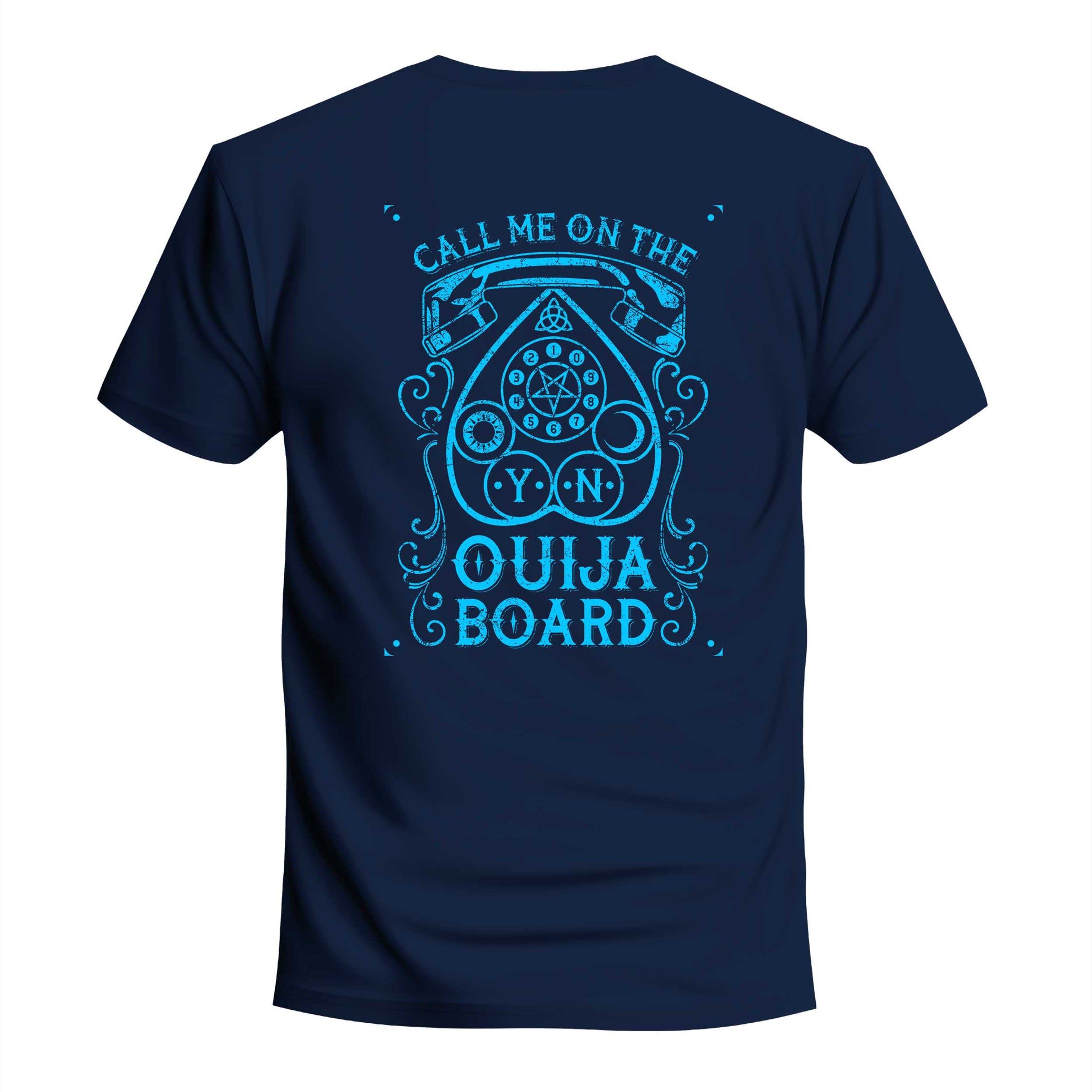 Navy Blue Half Sleeves Round Neck Ouija Board Printed Regular T-Shirt