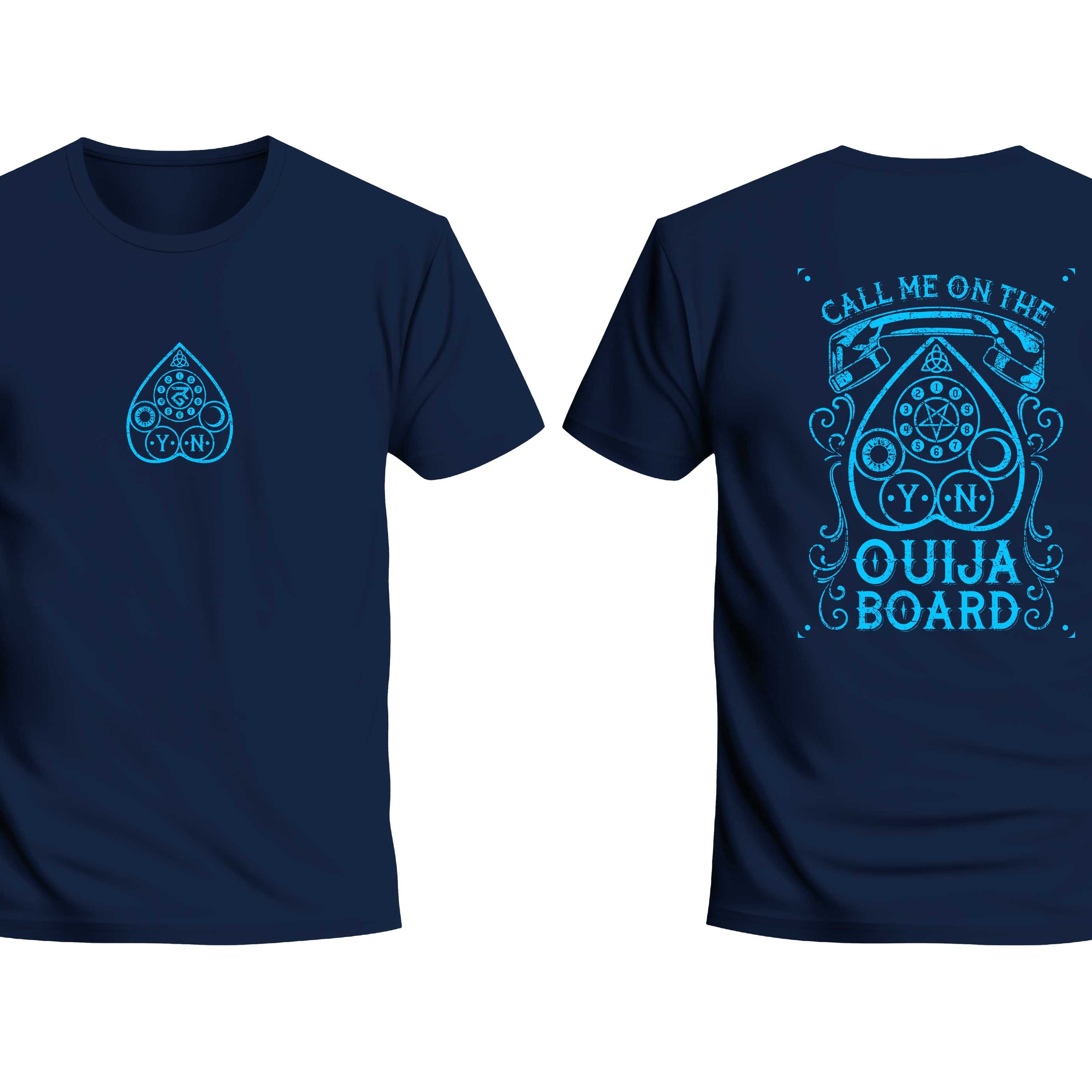 Navy Blue Half Sleeves Round Neck Ouija Board Printed Regular T-Shirt